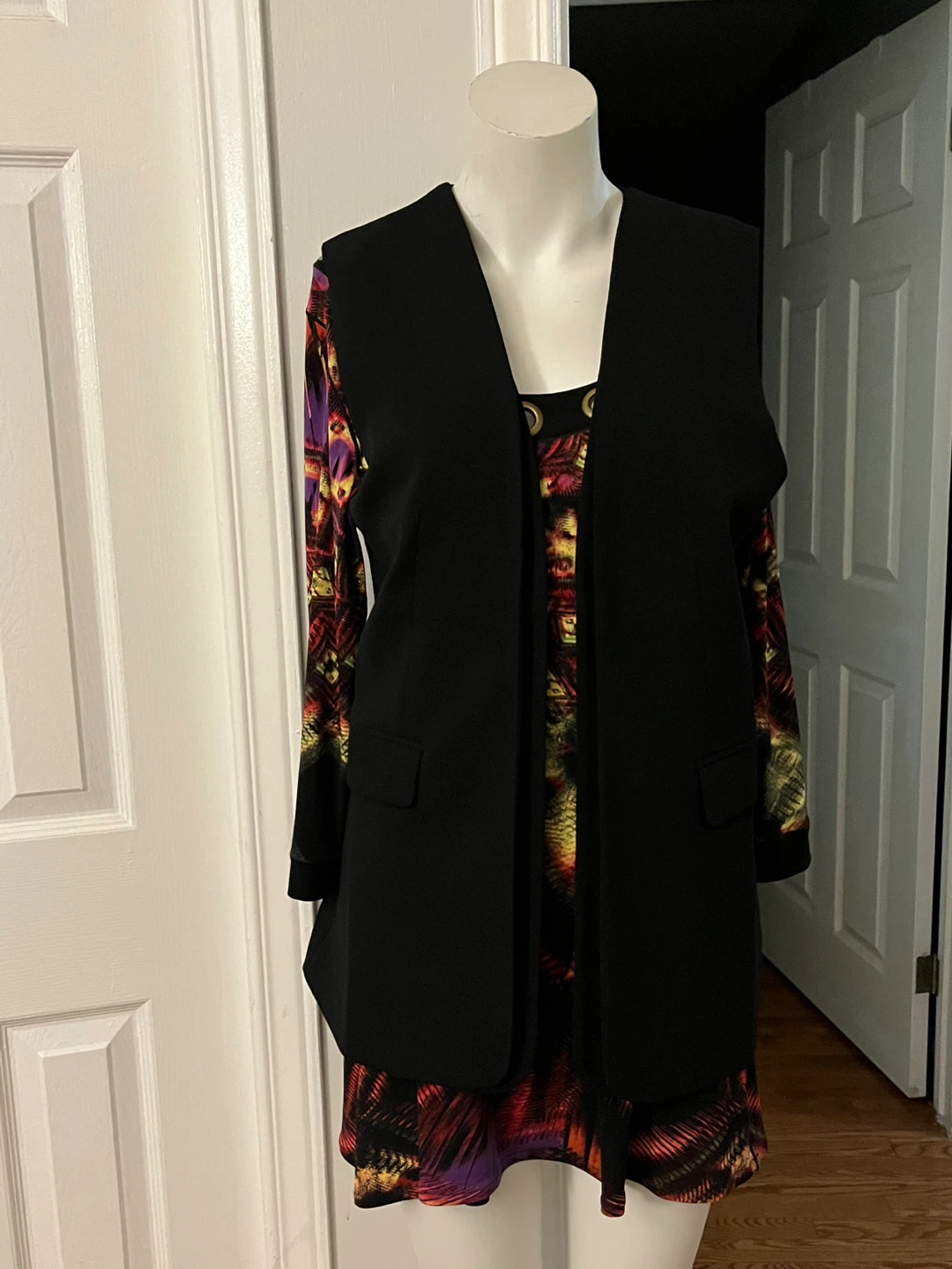 RICKI'S Black Sleeveless Vest with Colorful Print Sleeves - photo 3