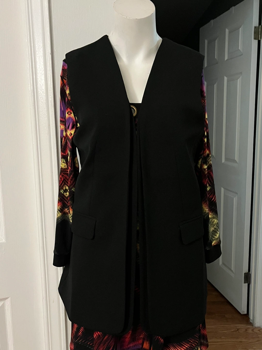 RICKI'S Black Sleeveless Vest with Colorful Print Sleeves