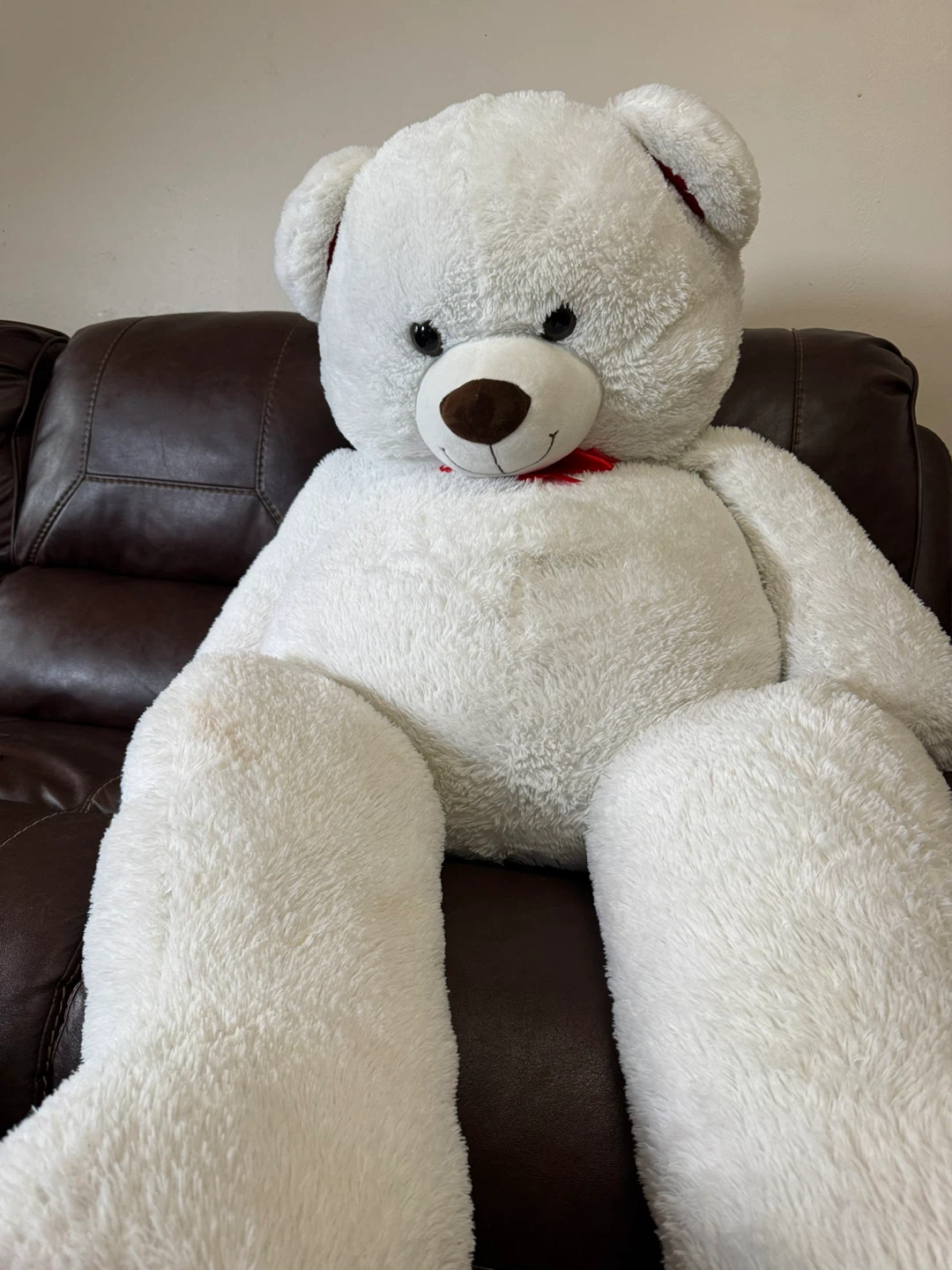 Giant White Teddy Bear with Red Hearts