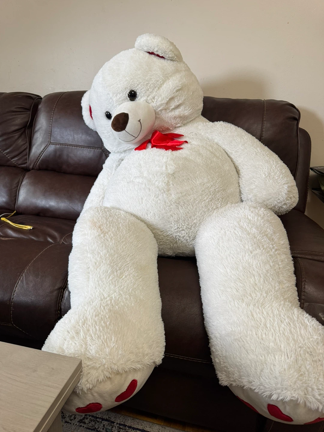 Giant White Teddy Bear with Red Hearts - photo 2