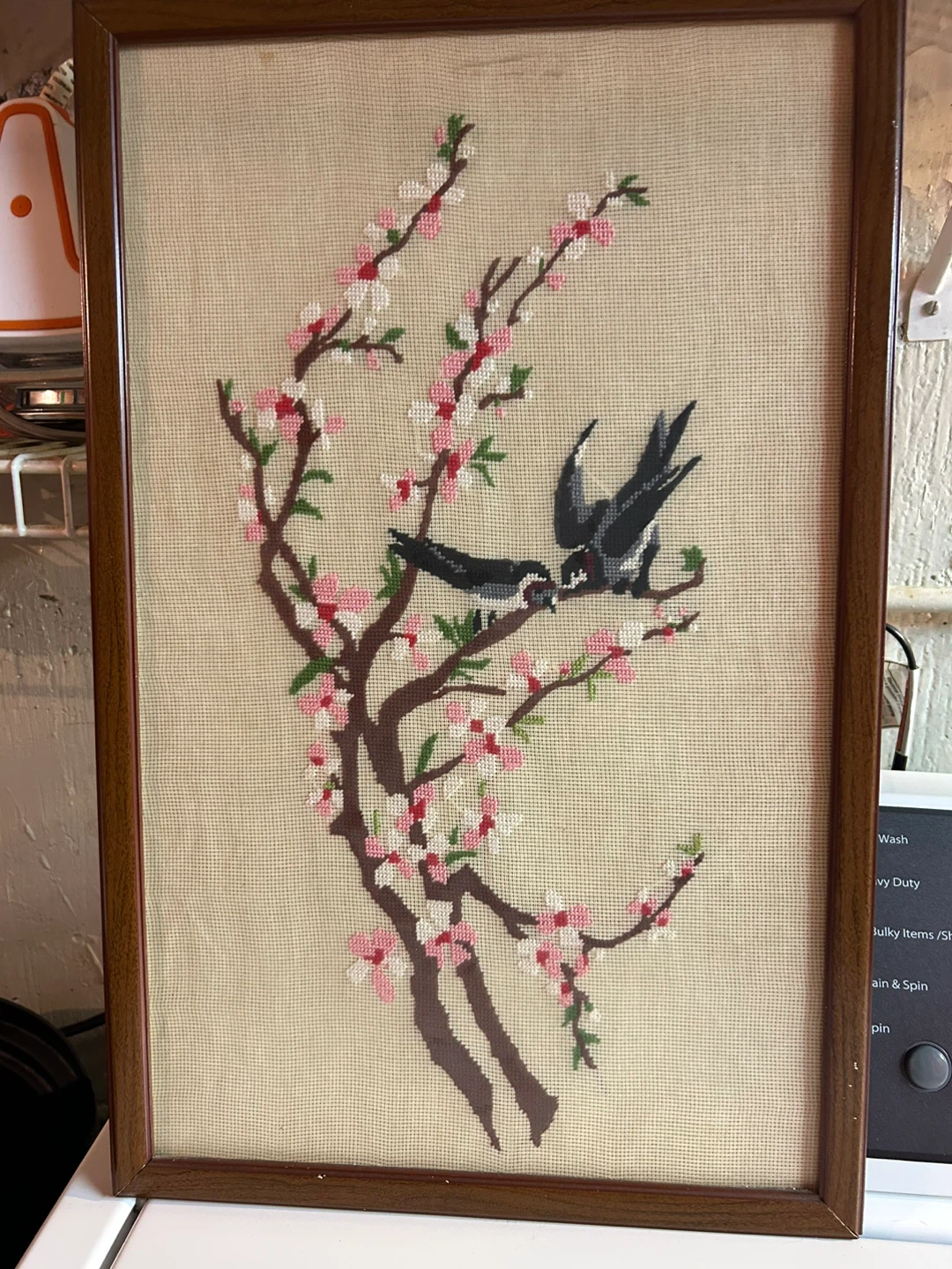 Framed Needlepoint Art - Birds and Blossoms