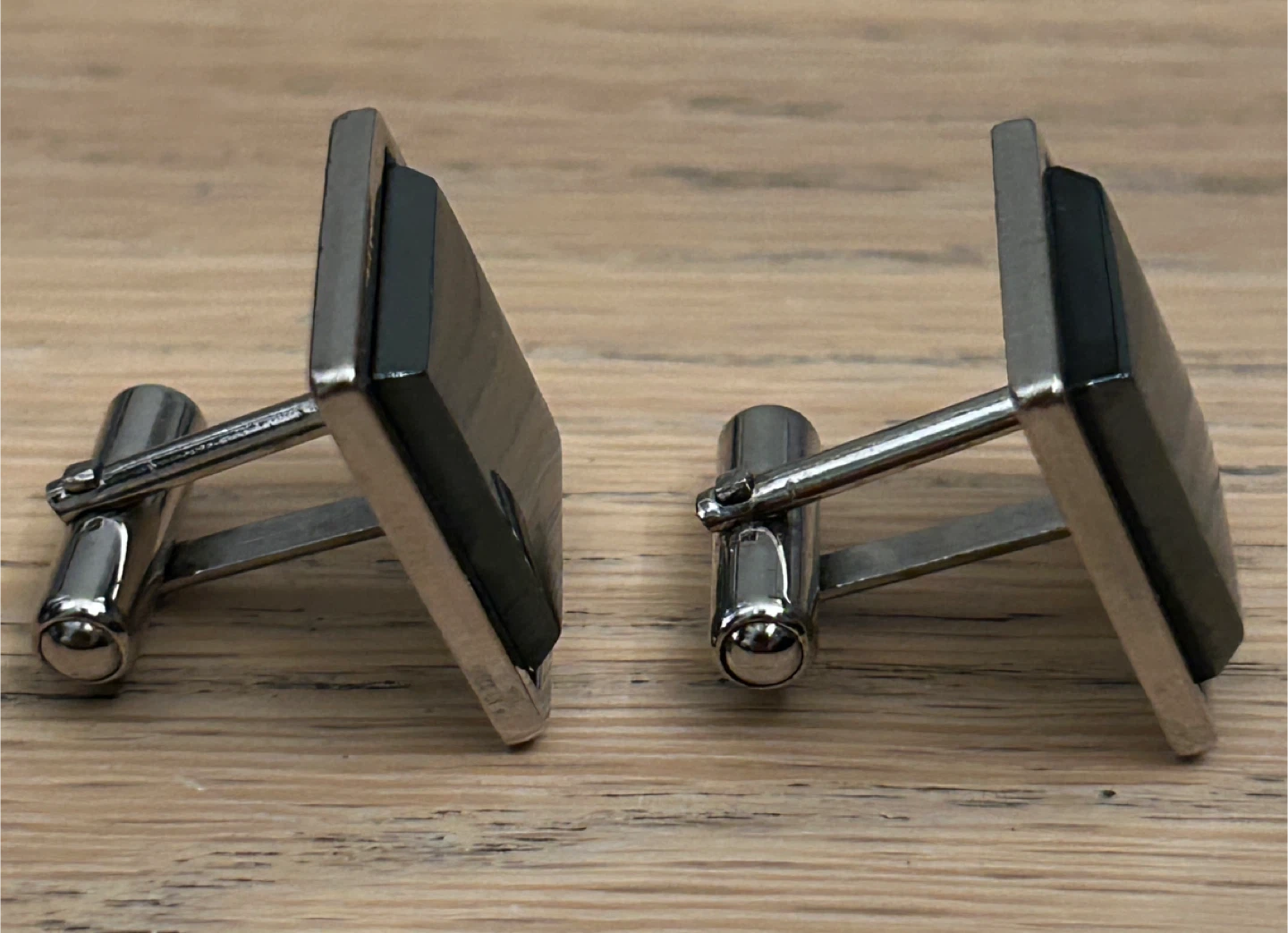 Men's Silver Tone Square Black Inlay Cufflinks - photo 4