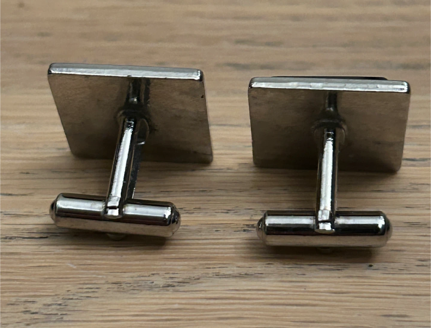 Men's Silver Tone Square Black Inlay Cufflinks - photo 2