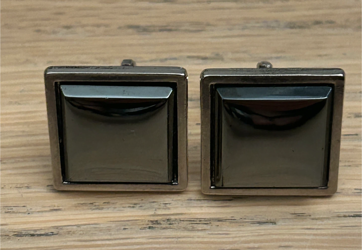 Men's Silver Tone Square Black Inlay Cufflinks