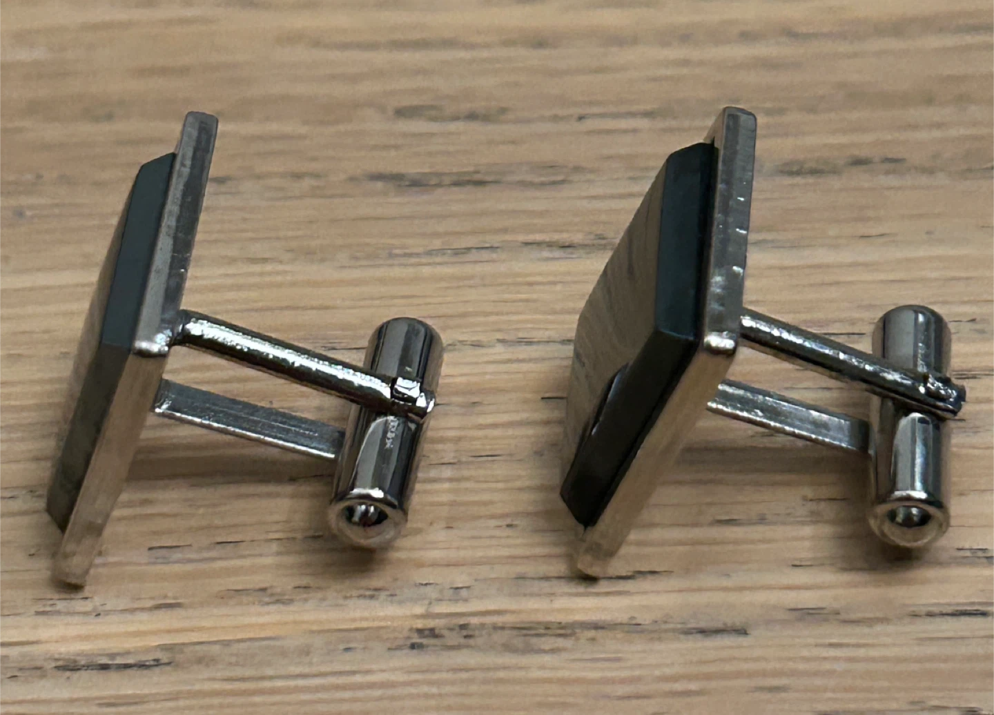 Men's Silver Tone Square Black Inlay Cufflinks - photo 3