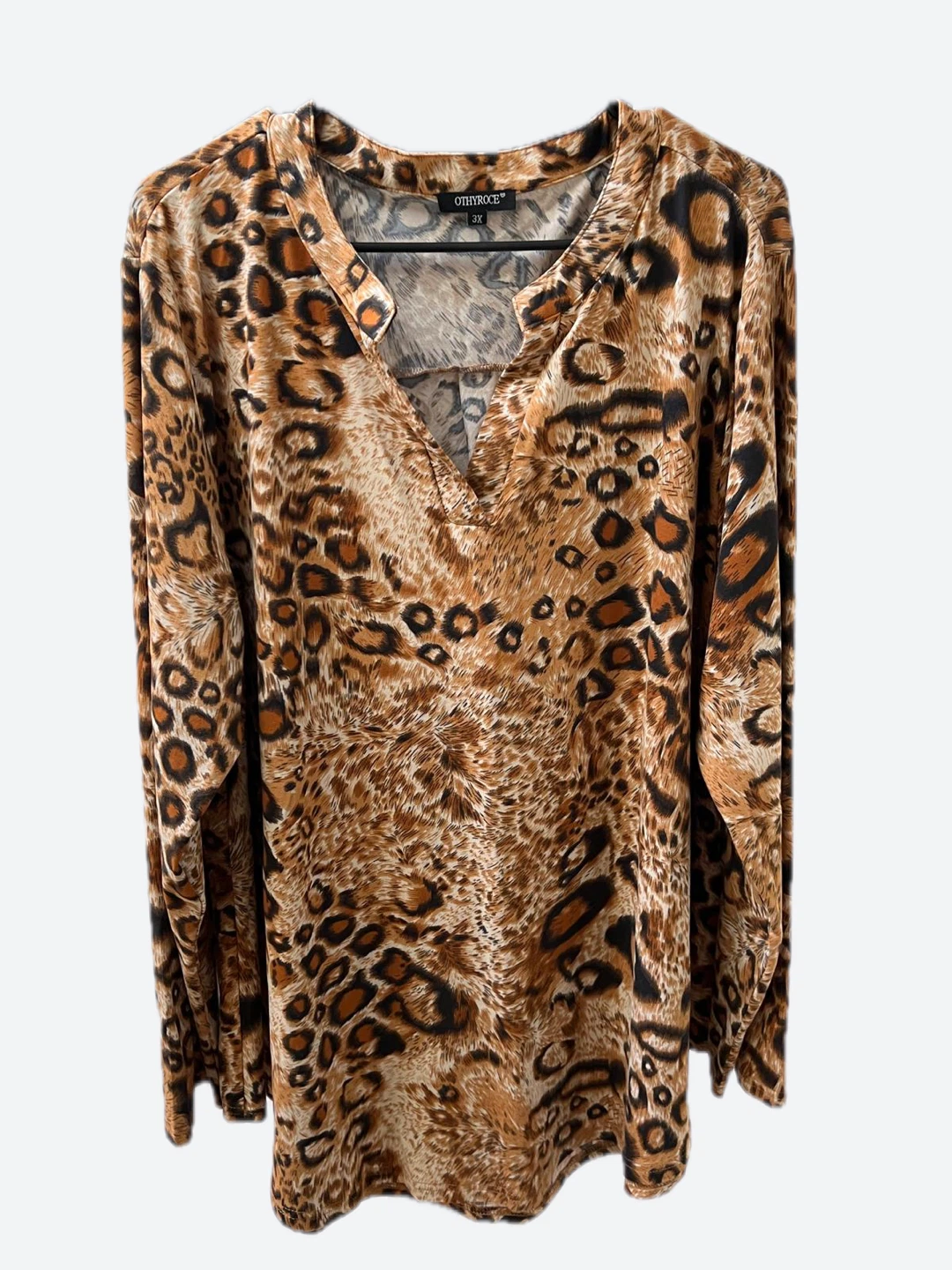 OTHYROCE Cheetah Print Long Sleeve V-Neck Tunic Top 3X