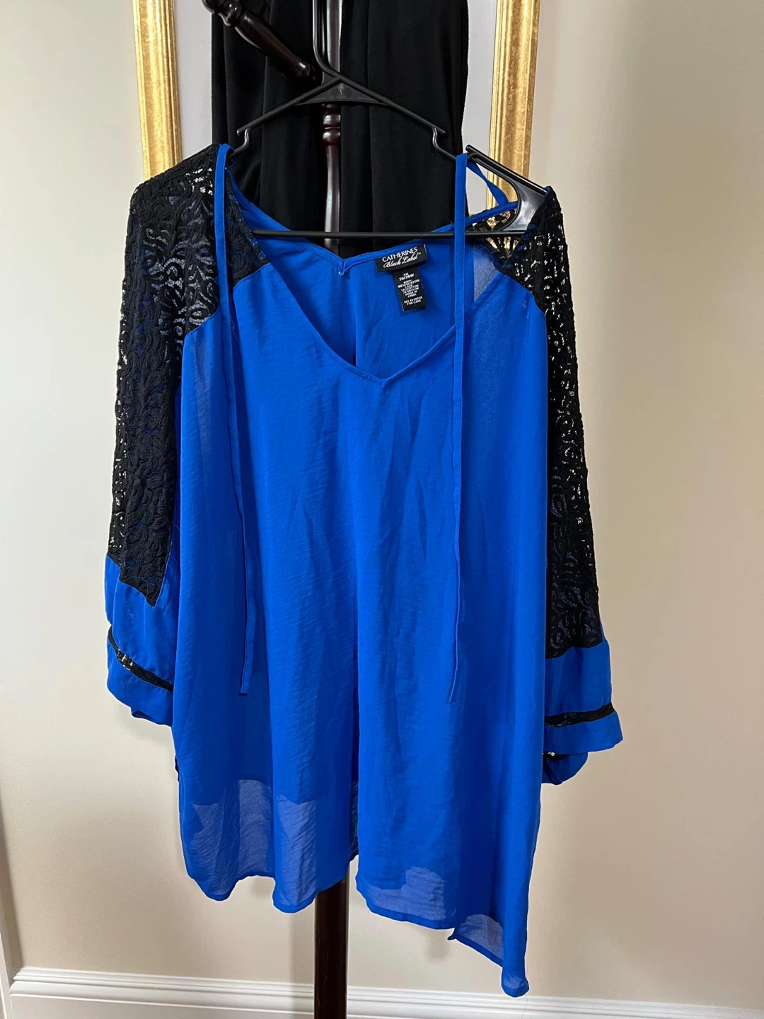 Catherine's Black Label Blue & Black Lace Top