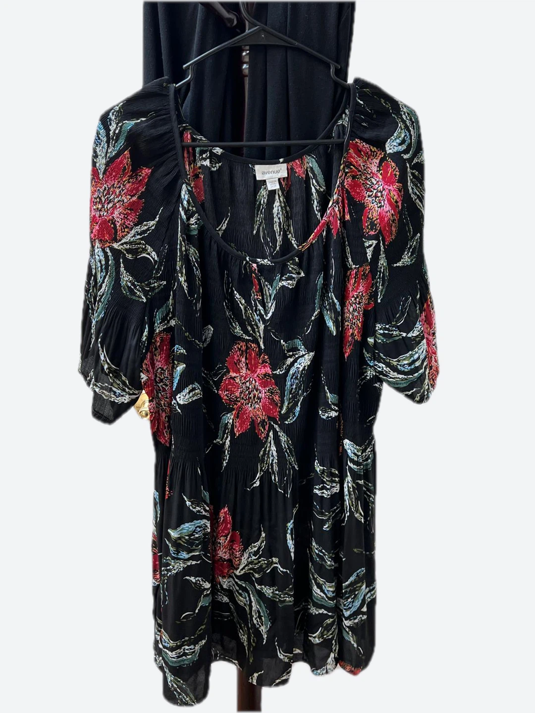 Avenue Black Floral Print Tiered Blouse Top