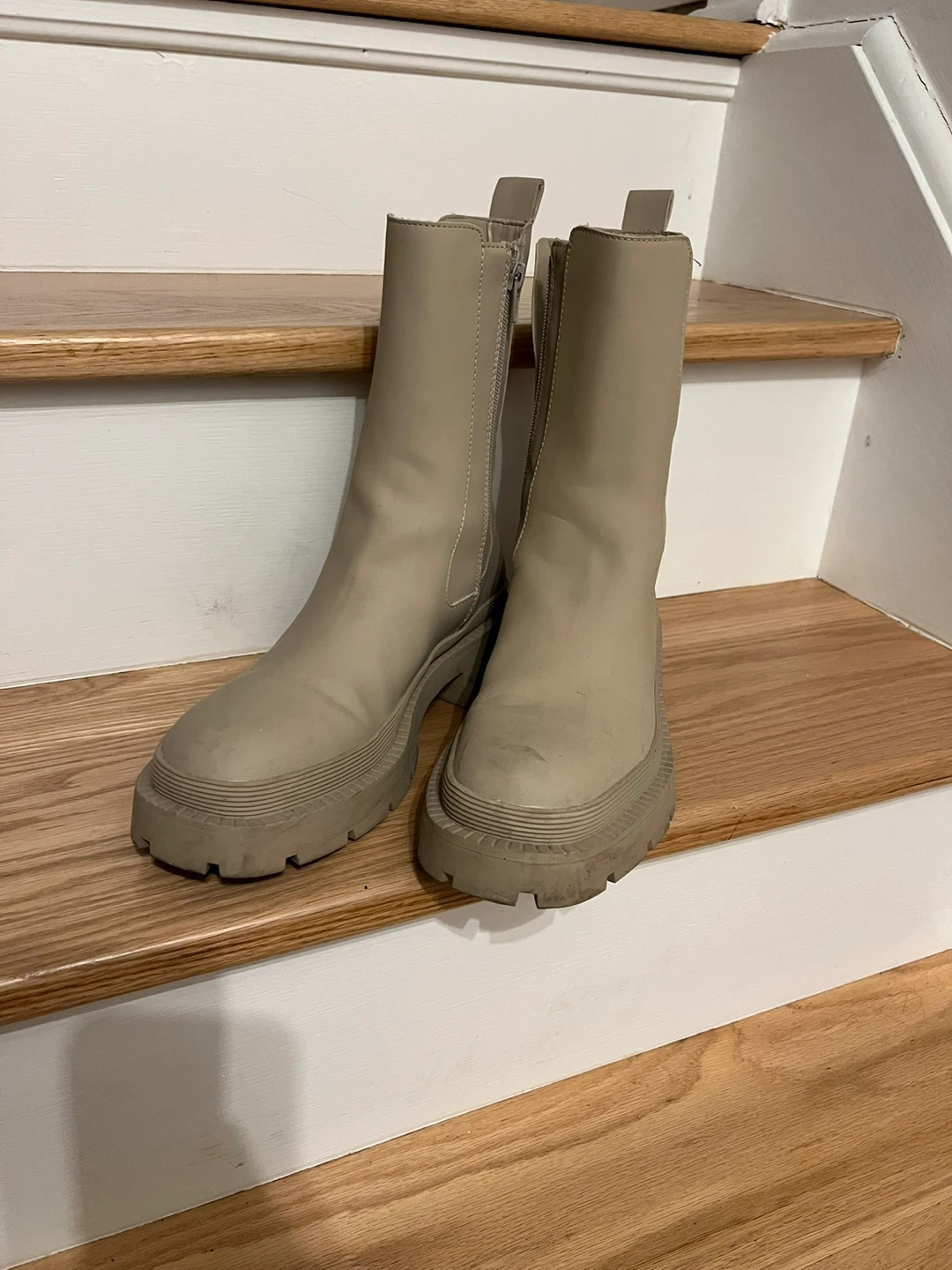 Zara Beige Chunky Sole Boots - Size 39