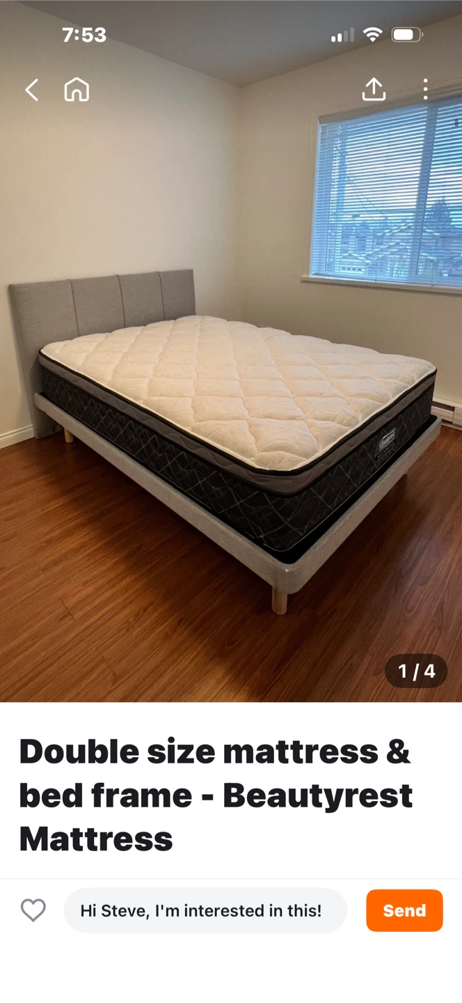 Double Size Mattress & Bed Frame - Beautyrest Mattress