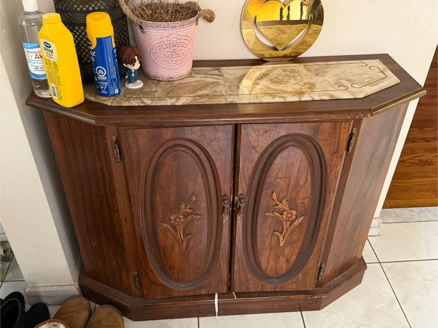 Vintage Wooden Cabinet with Oval Inlay Doors - photo 2