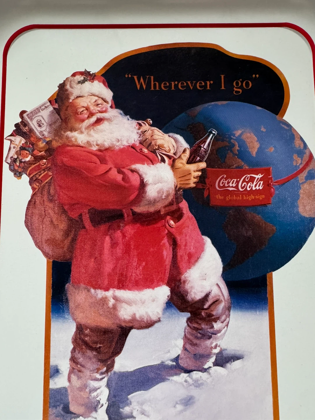 Coca-Cola Santa "Wherever I Go" Tin Serving Tray - photo 3