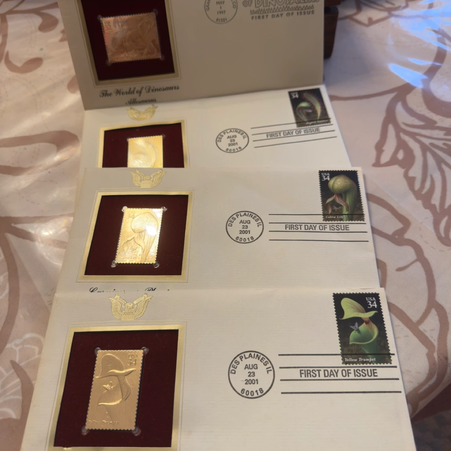 Vintage First Day Covers w/ Gold Foil Stamps (Set of 4)