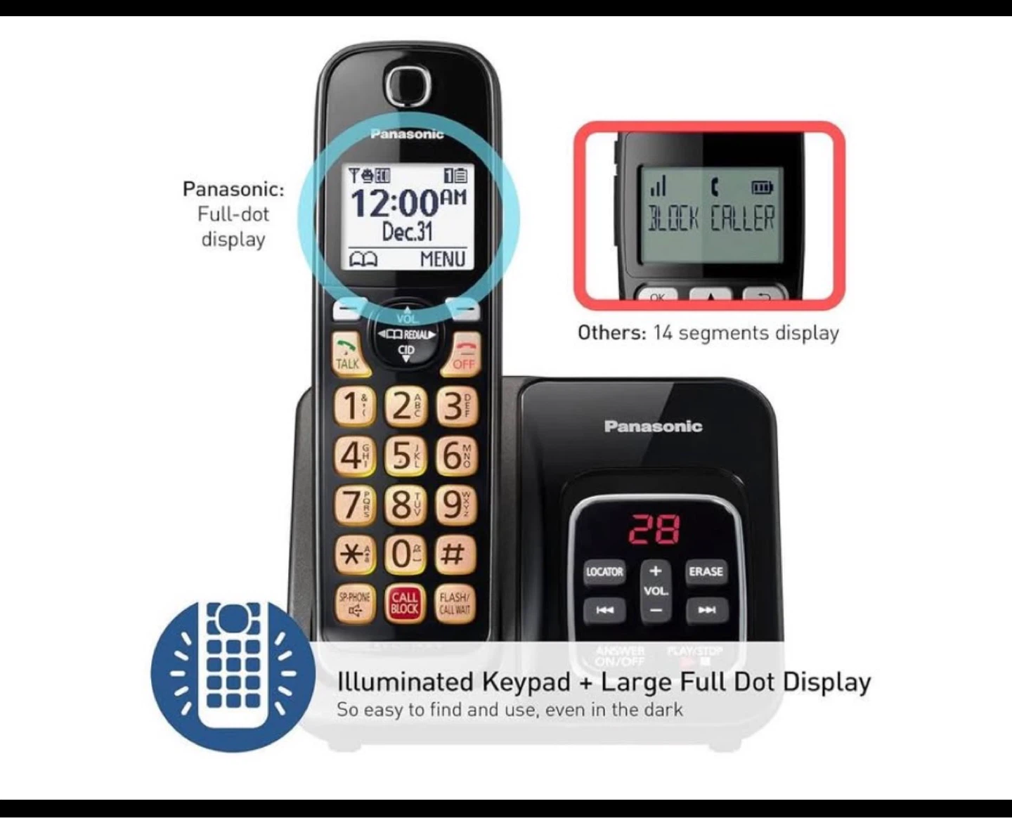 Panasonic KX-TGD833 Metallic Black Cordless Phone - 3 Handsets