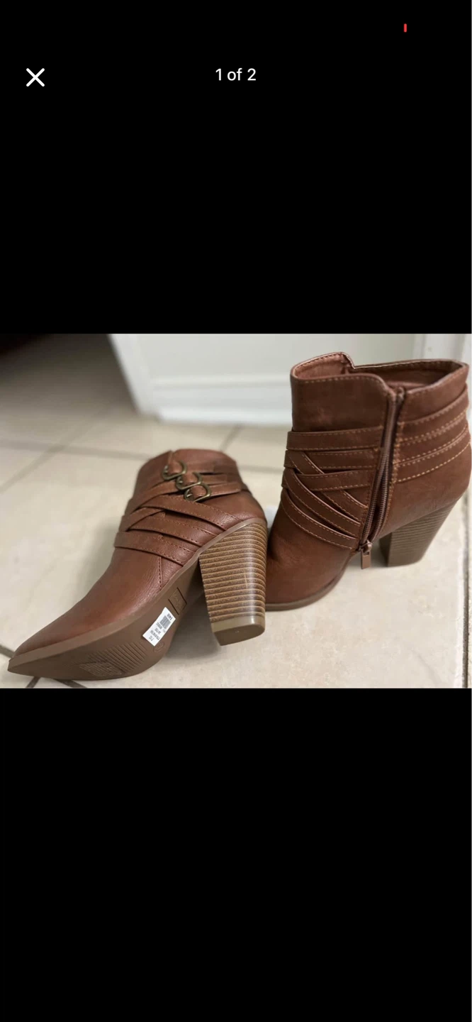 Brown Faux Leather Ankle Boots with Buckle Detail - photo 2