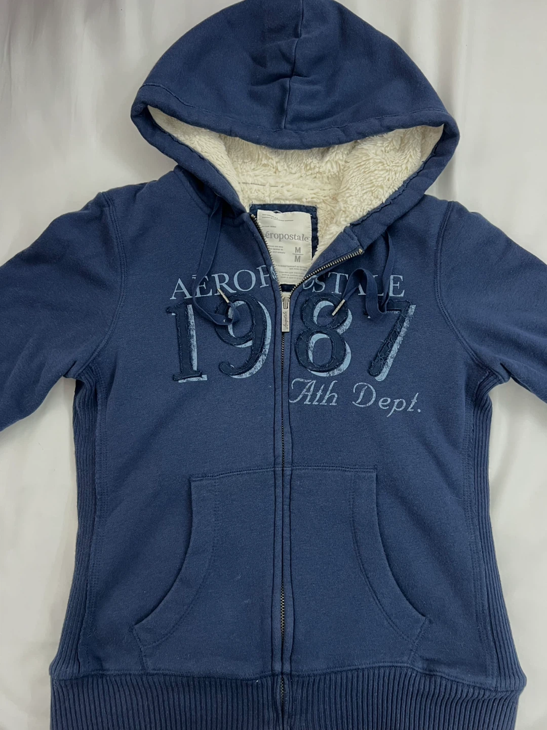 Aeropostale Blue Sherpa Lined Zip-Up Hoodie - Size Medium