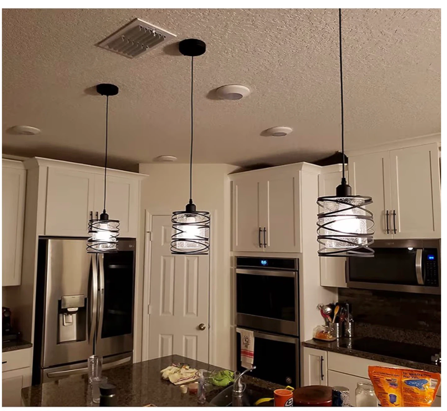 3-Pack Mini Pendant Light Fixture - 5.9" Seeded Glass MM6 - photo 5