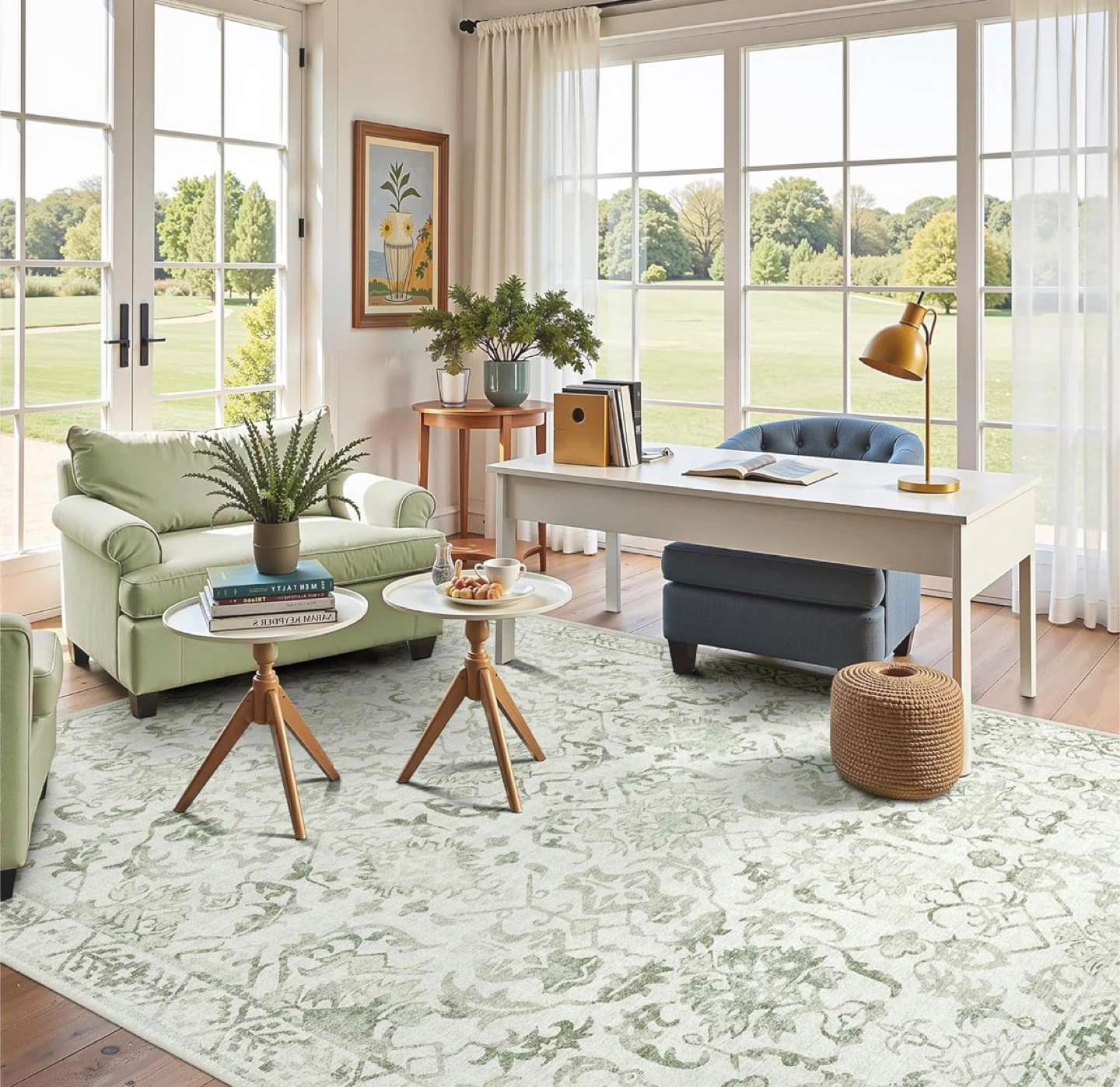 Soft Floral Area Rug 9x6 ft