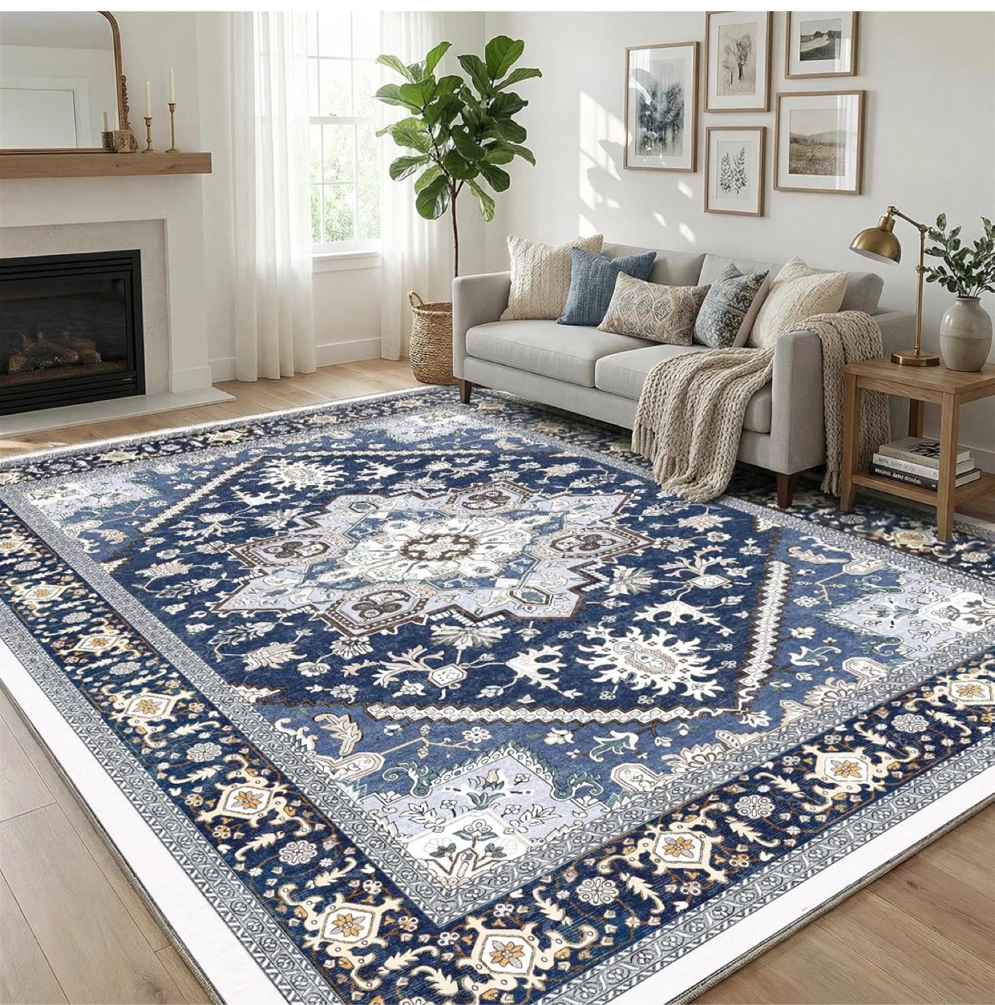 Blue Persian Style Area Rug  7x5 ft