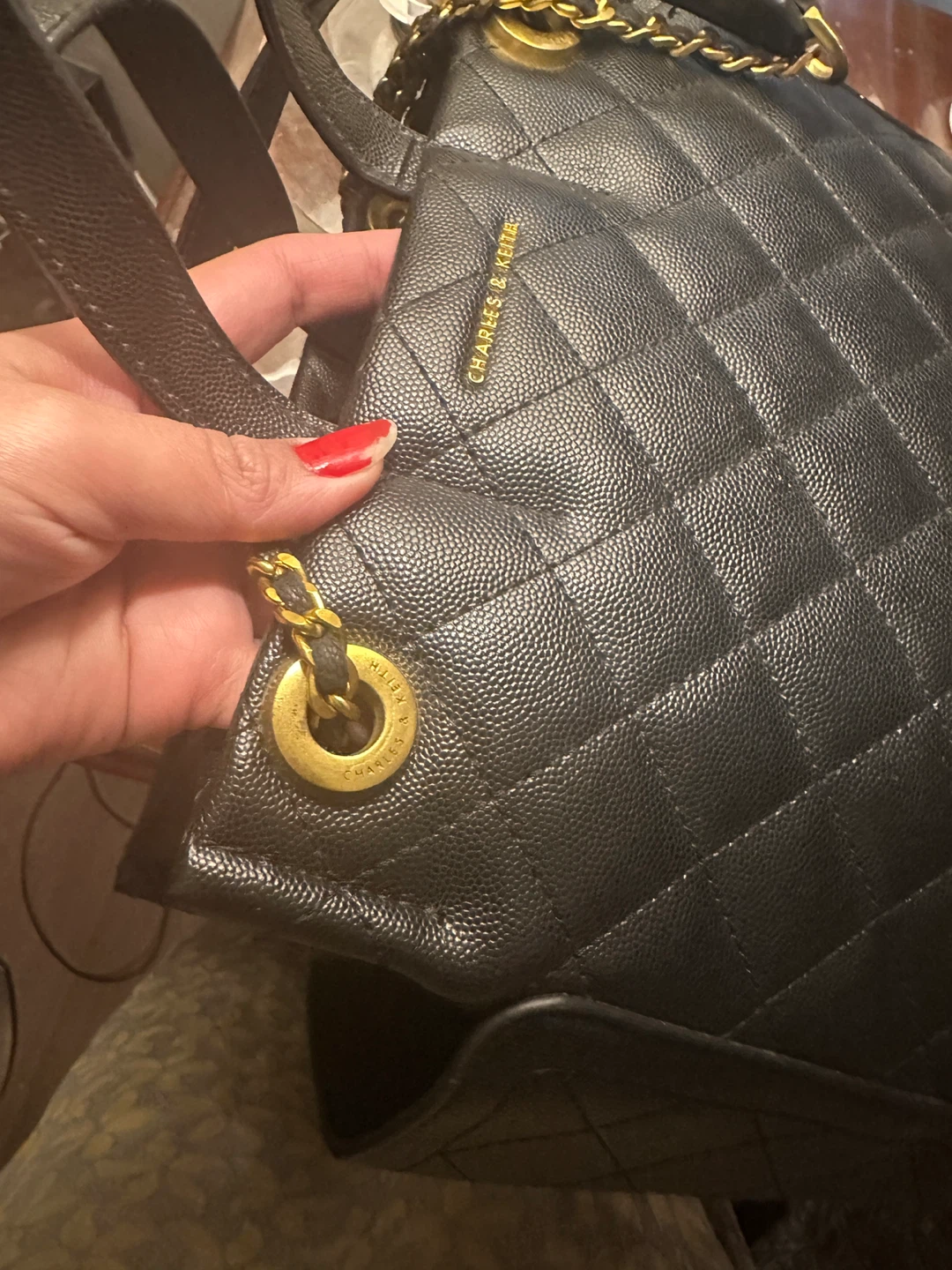 Charles & Keith Black Quilted Chain Shoulder Bag - photo 3