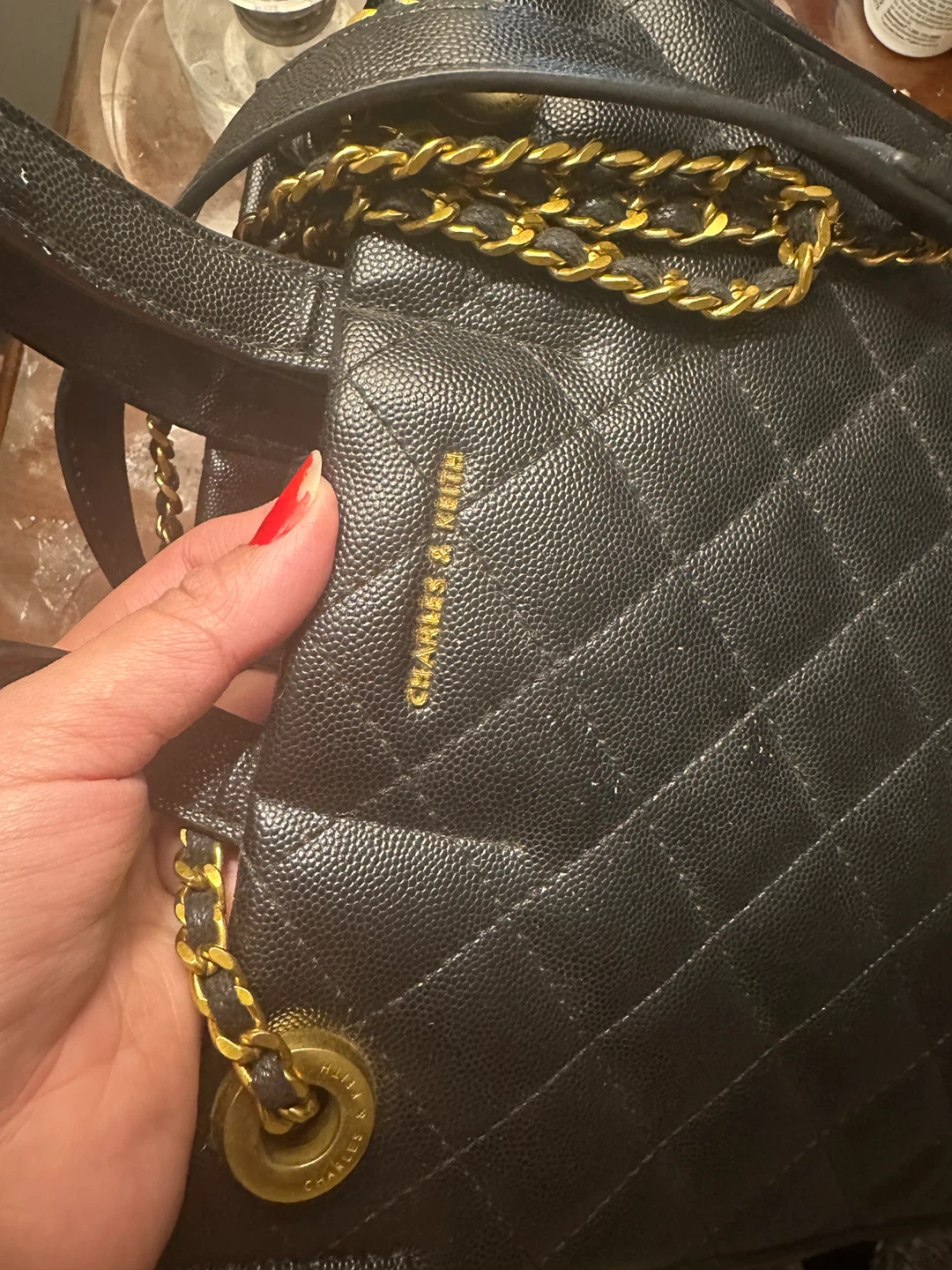 Charles & Keith Black Quilted Chain Shoulder Bag - photo 2