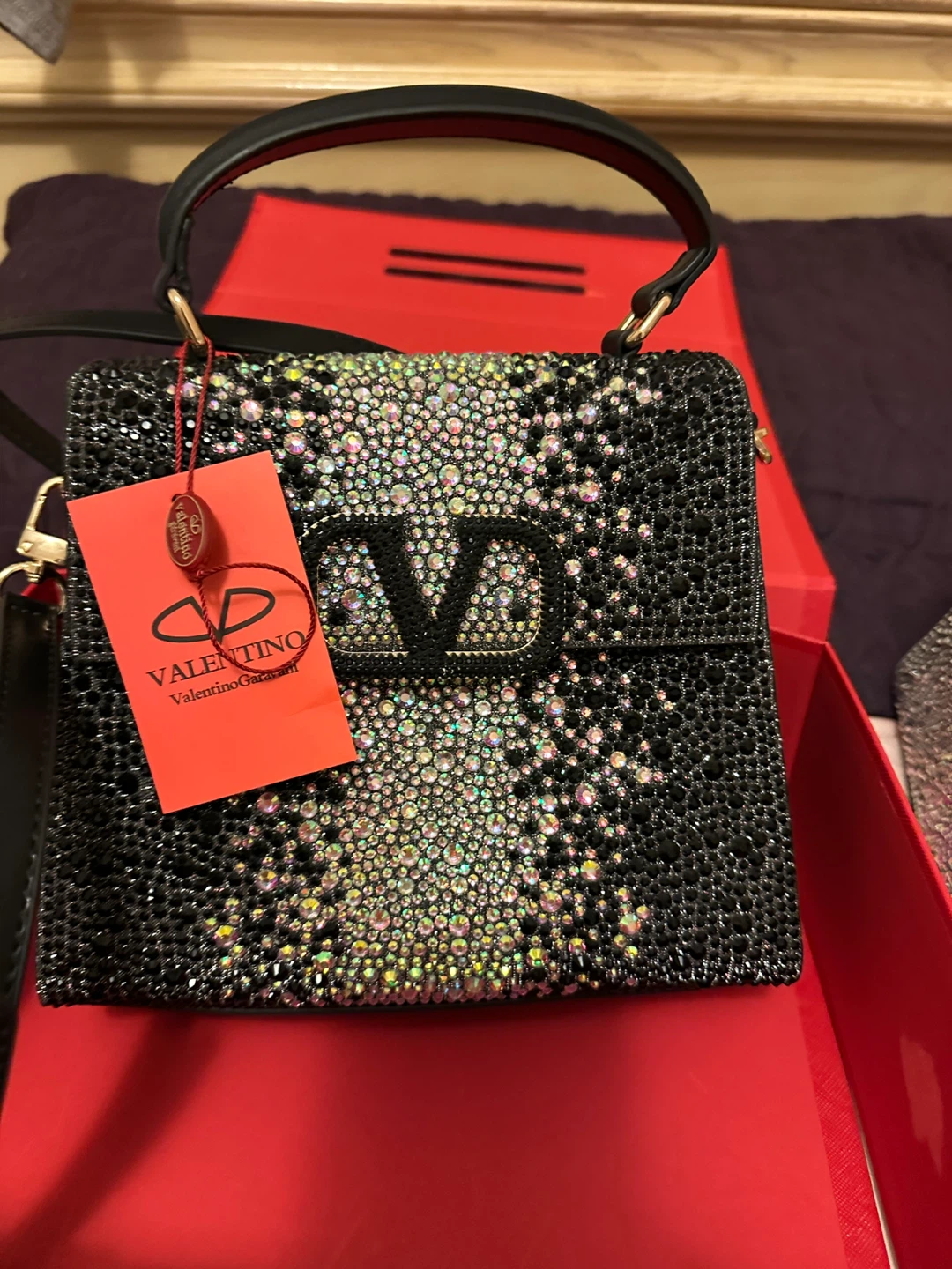 Valentino Garavani Black Crystal Embellished Handbag