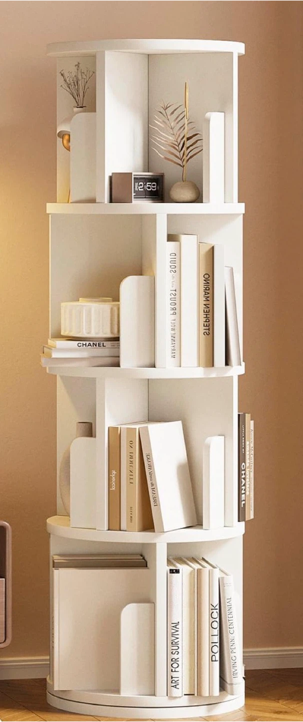 White 4-Tier Rotating Bookshelf