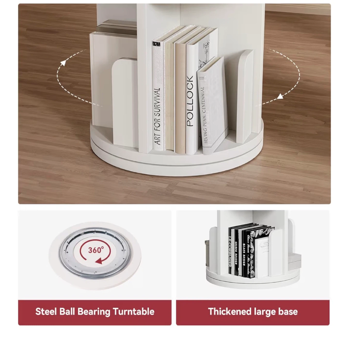 White 4-Tier Rotating Bookshelf - photo 3