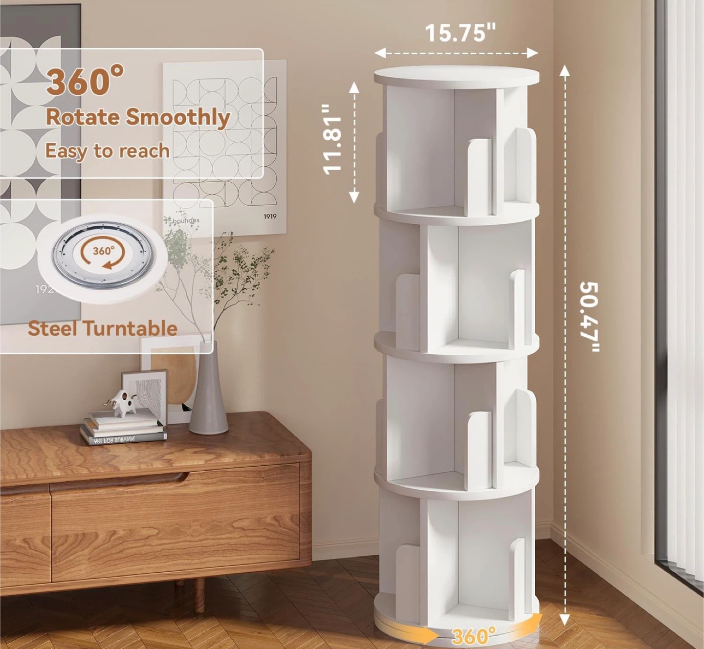 White 4-Tier Rotating Bookshelf - photo 2