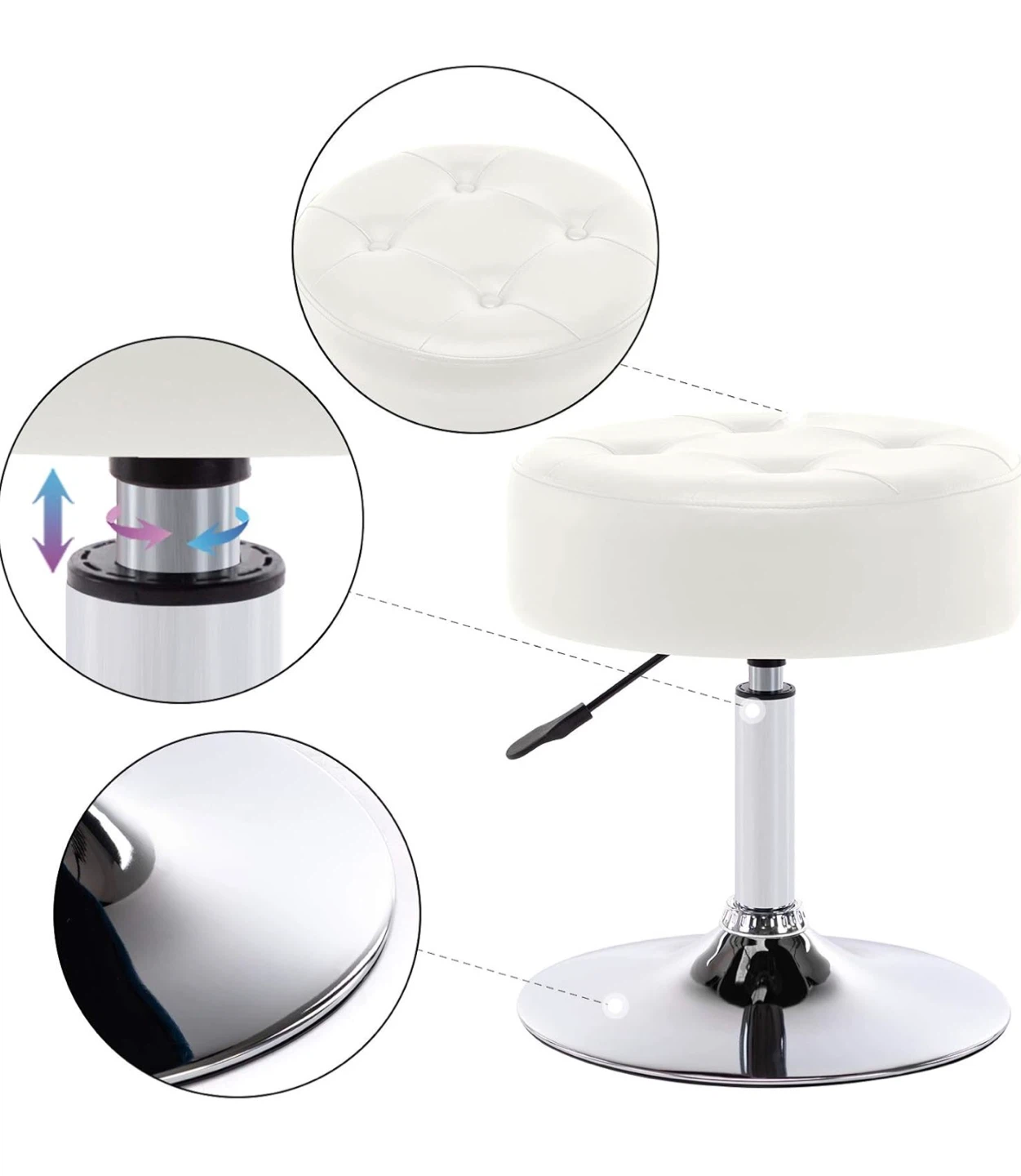Adjustable Height White Tufted Stool - photo 3