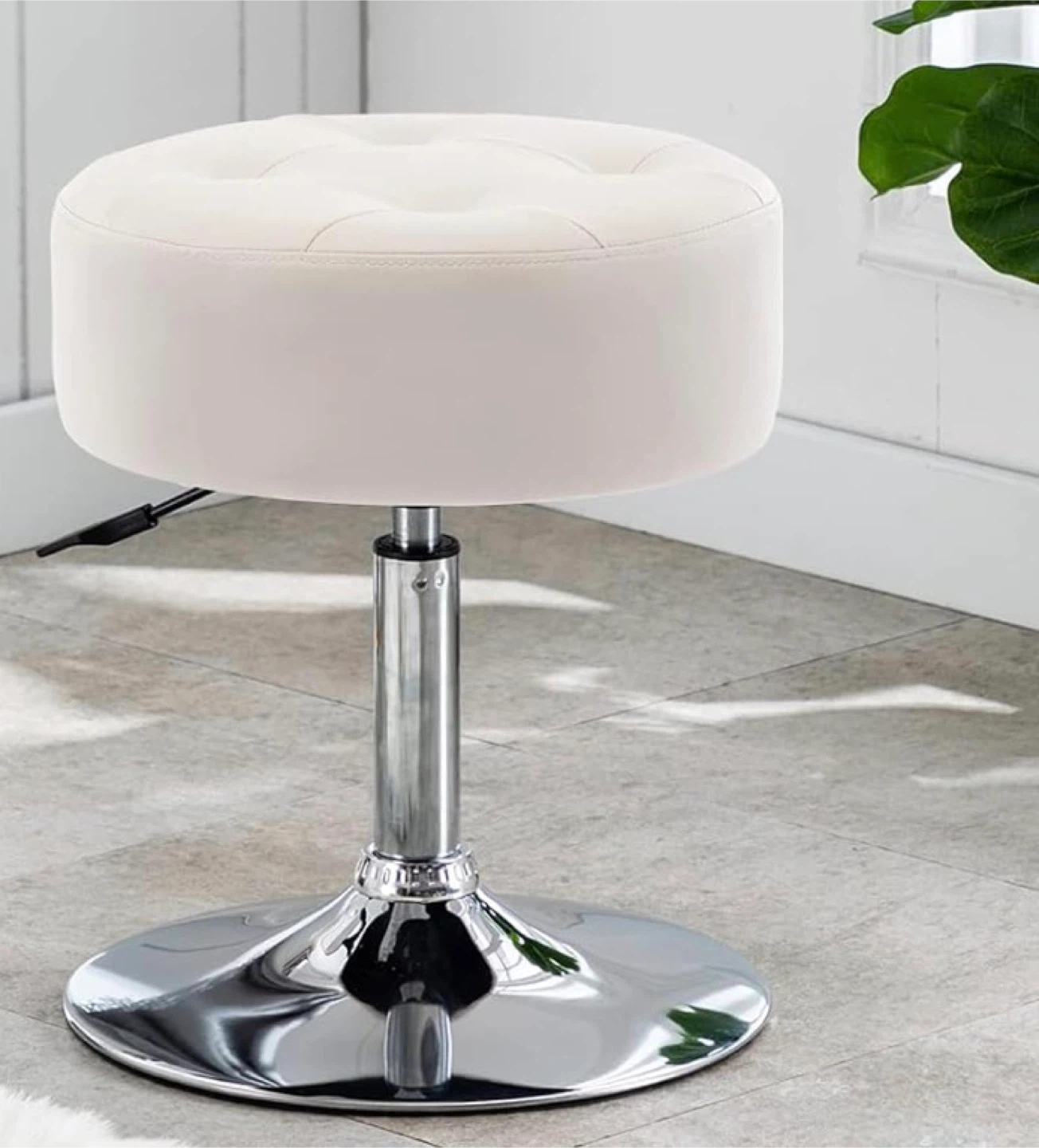 Adjustable Height White Tufted Stool