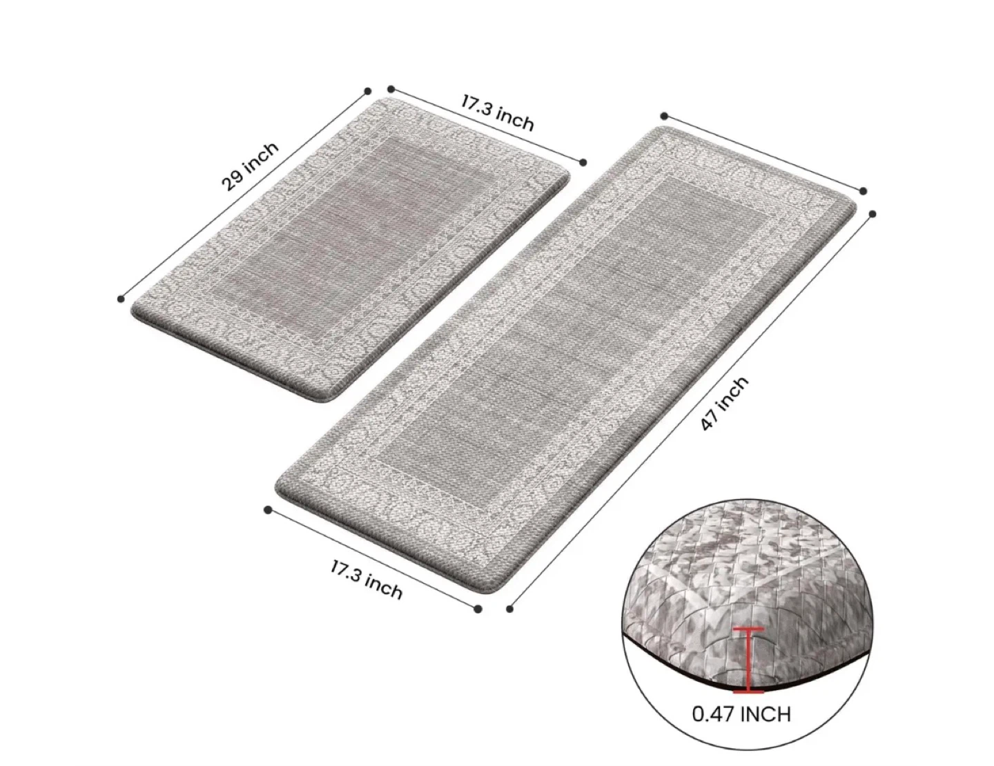 LEEVAN Kitchen Mat Set - Grey Floral Pattern - photo 3