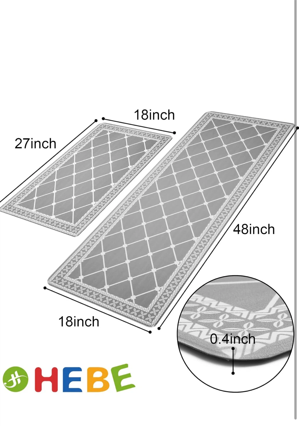 Grey Geometric Kitchen Mat Set (27"x18" and 48"x18") - photo 3