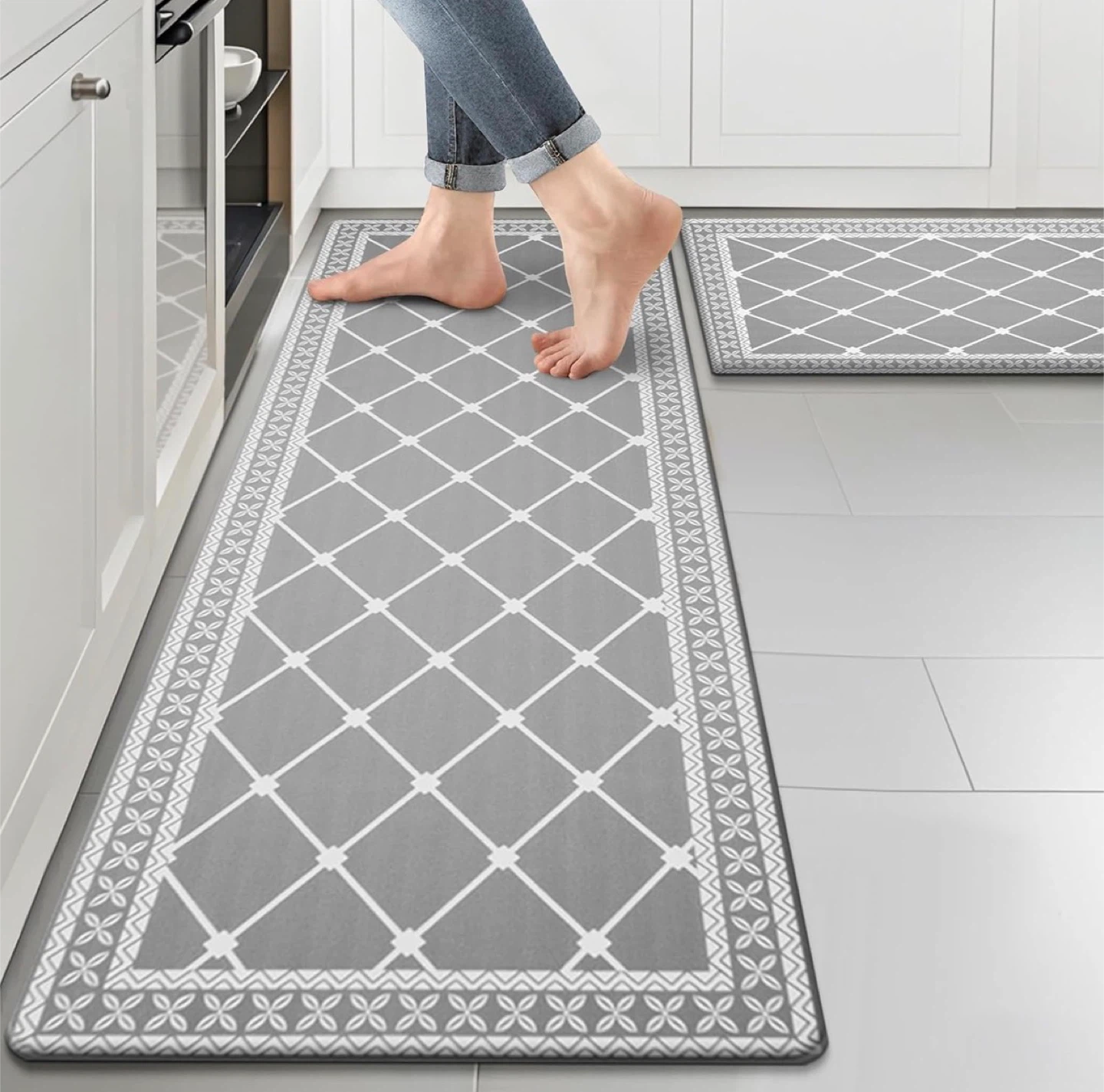 Grey Geometric Kitchen Mat Set (27"x18" and 48"x18") - photo 2