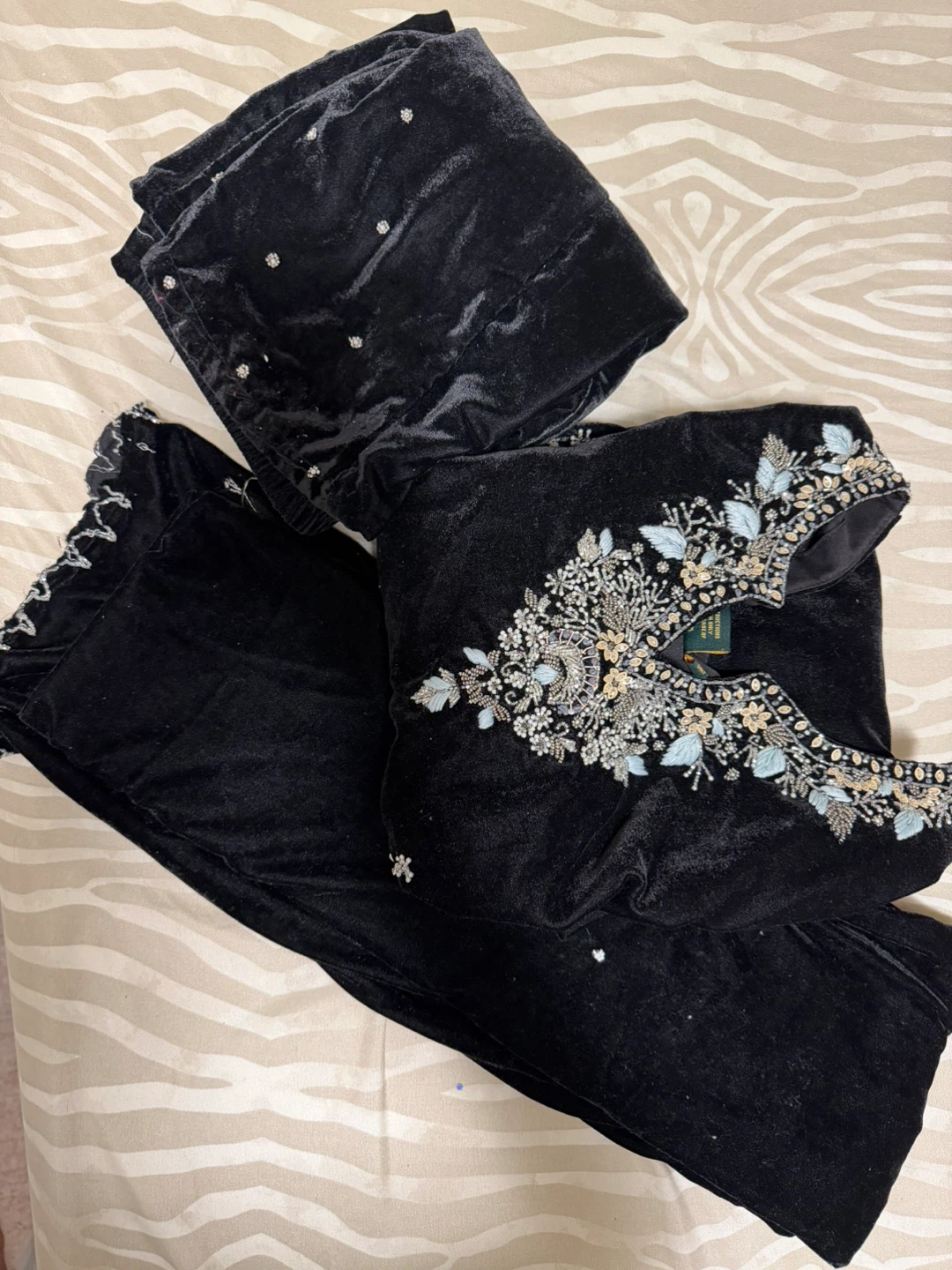 Black Velvet Kurti Set with Intricate Embroidery