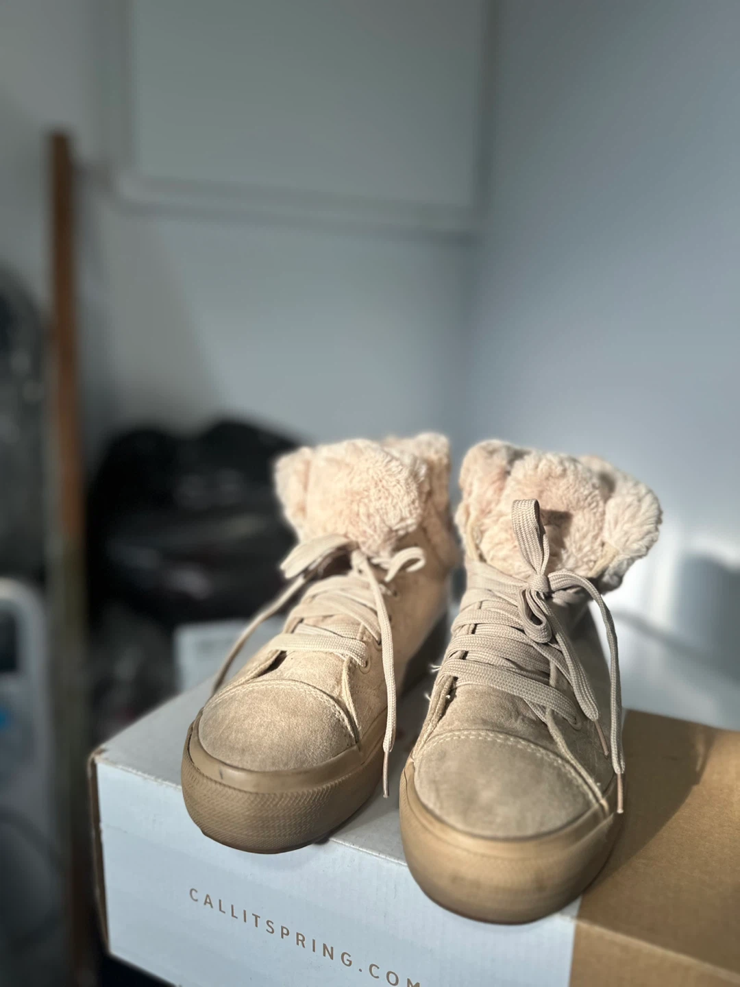 Tan Suede Fur Lined High Top Sneakers - photo 2