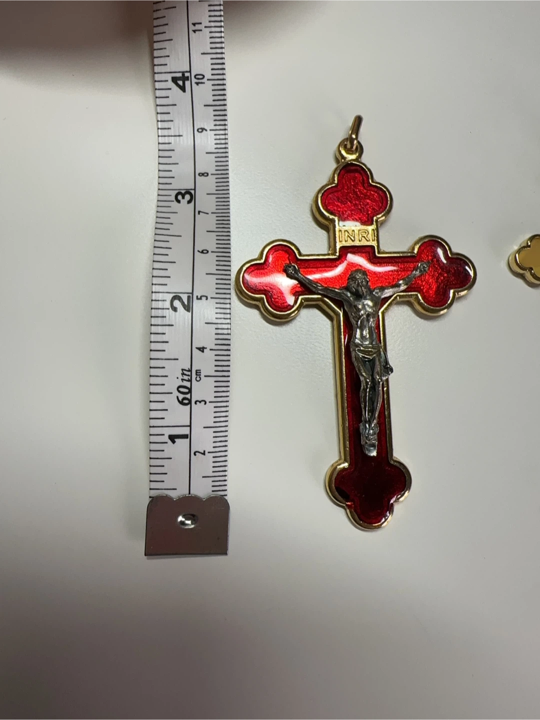 Gold Tone Crucifix Pendant INRI Catholic Jesus Cross
