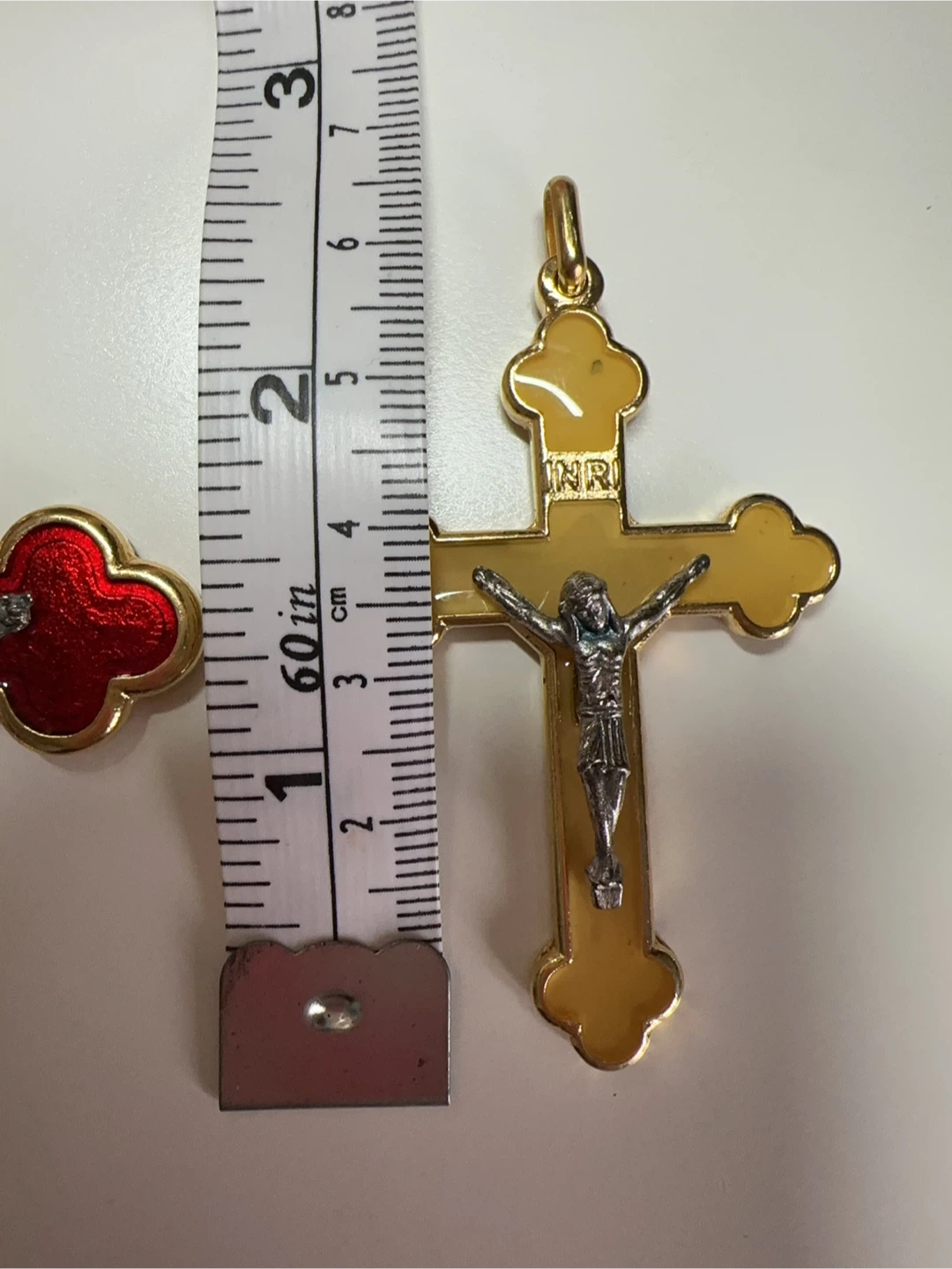 Gold Tone Crucifix Pendant INRI Catholic Jesus Cross - photo 2
