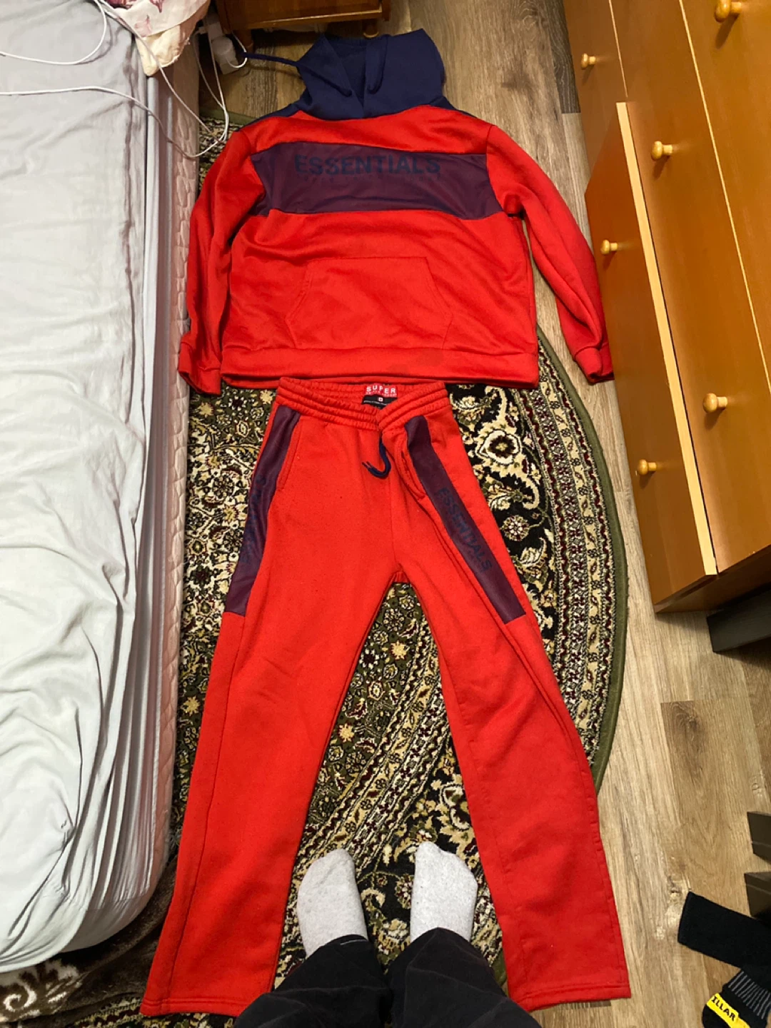 Essentials Red Hoodie & Pants Set SUPER TRIPLE GOOSE