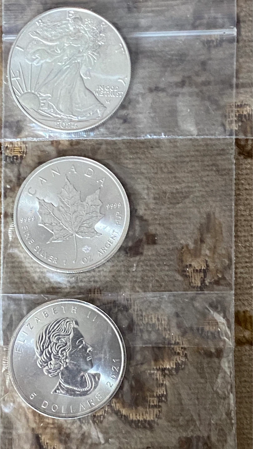 3 x 1oz Silver Coins: Eagle, Canadian Maple Leaf, UK Britannia - photo 4