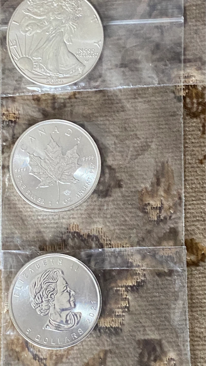 3 x 1oz Silver Coins: Eagle, Canadian Maple Leaf, UK Britannia - photo 2