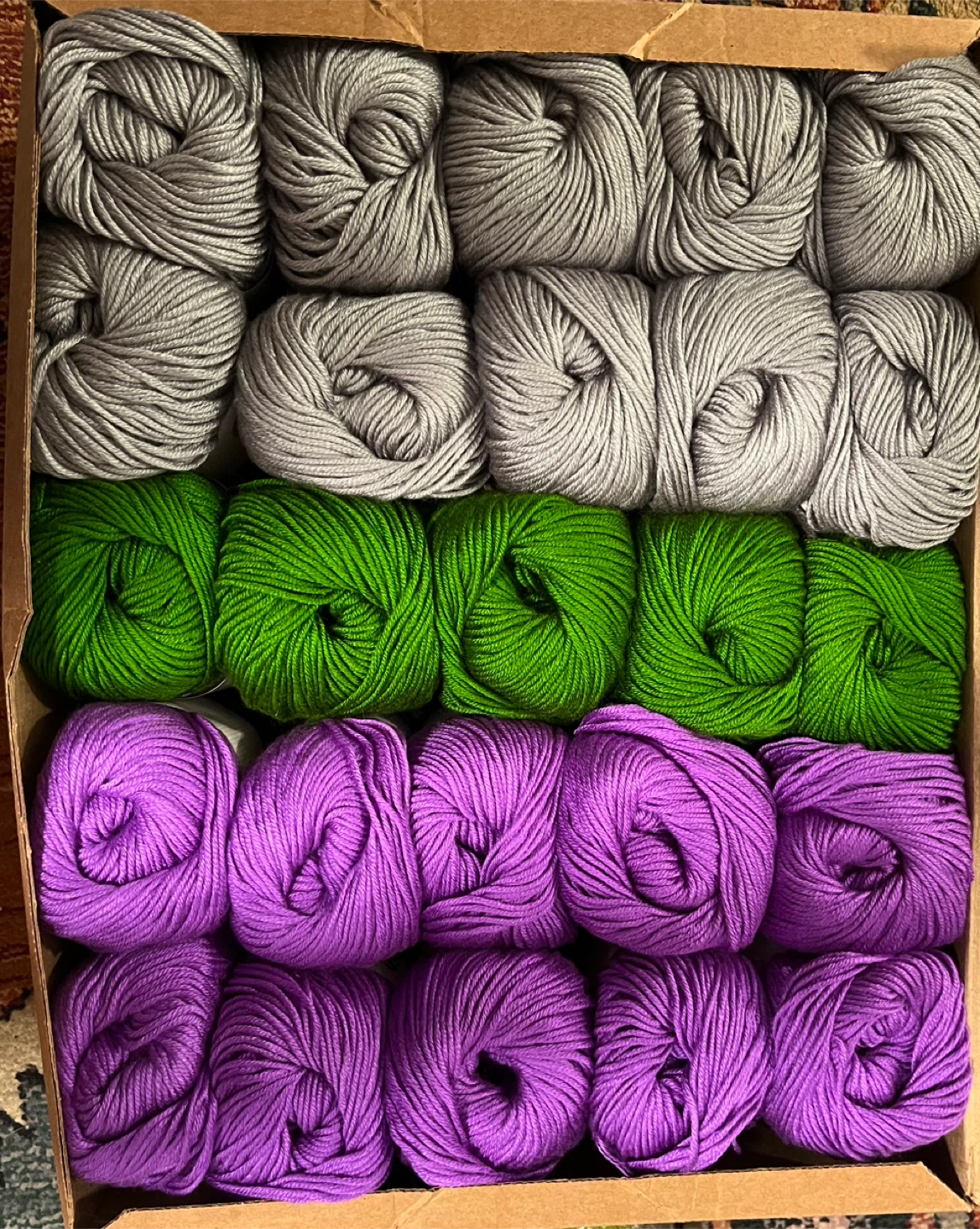 Lot of Skeins Yarn - Grey, Green, Purple