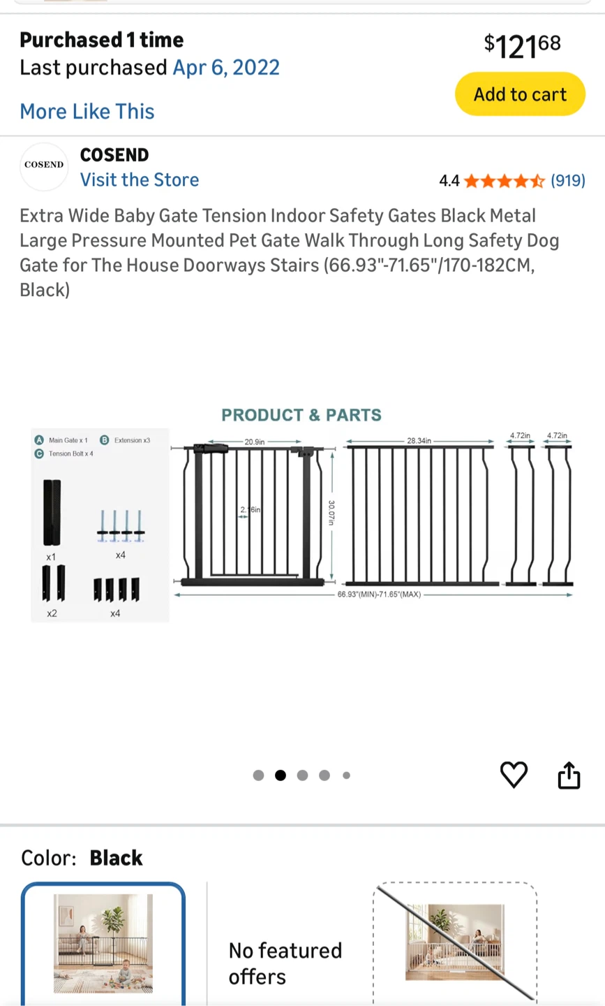 COSEND Extra Wide Baby Safety Gate - Black (66.93"-71.65") - photo 2