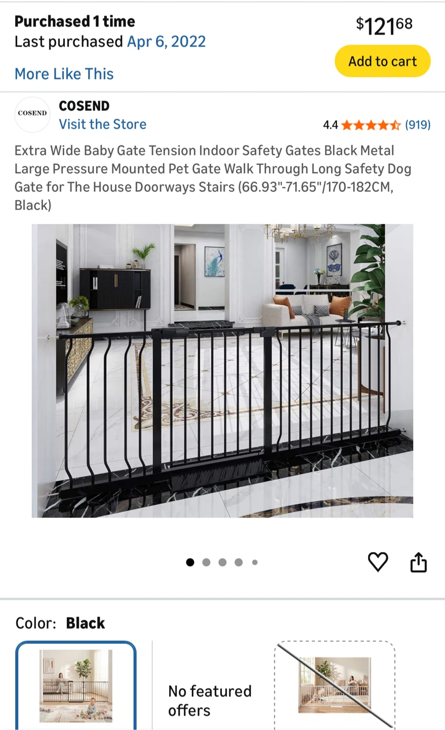 COSEND Extra Wide Baby Safety Gate - Black (66.93"-71.65")