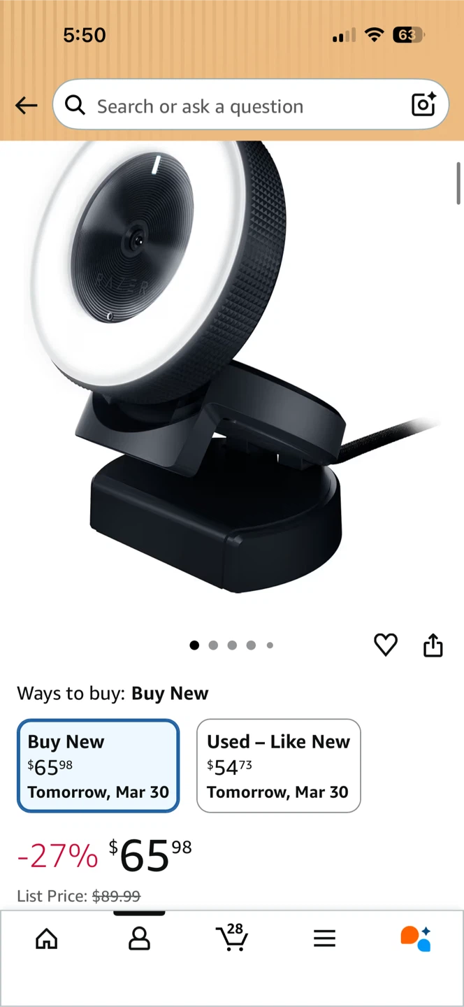 Razer Webcam for streaming / video calls – excellent condition.