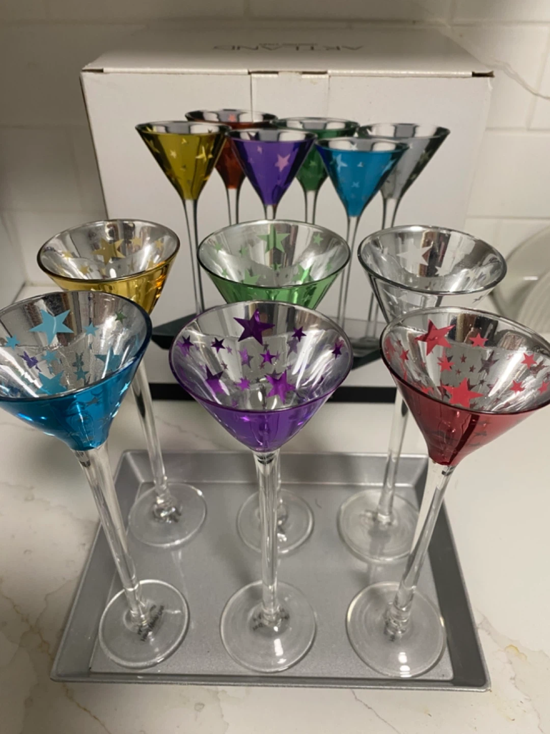 7 Piece Coloured Martini Glasses with Stars - photo 3