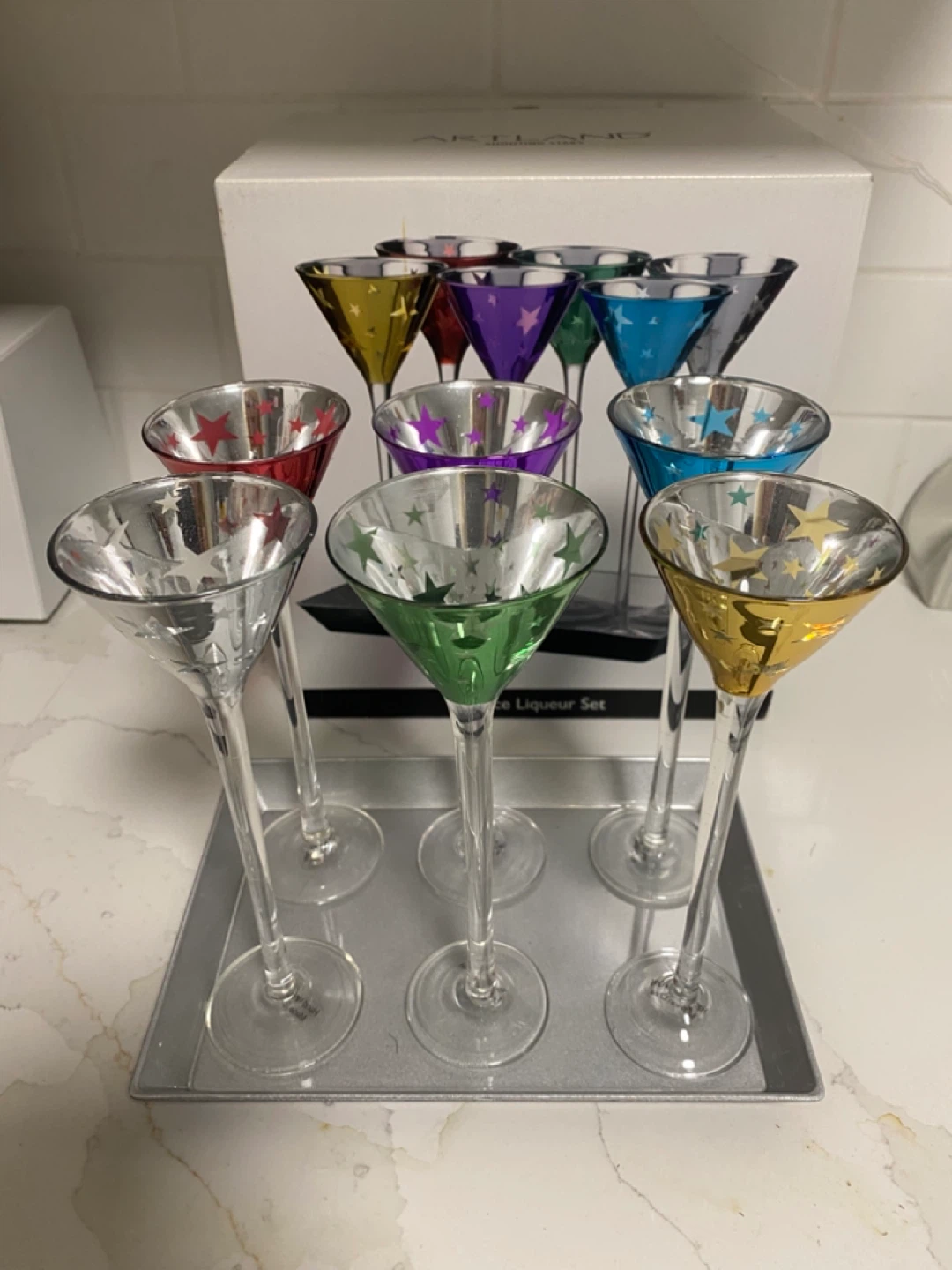7 Piece Coloured Martini Glasses with Stars
