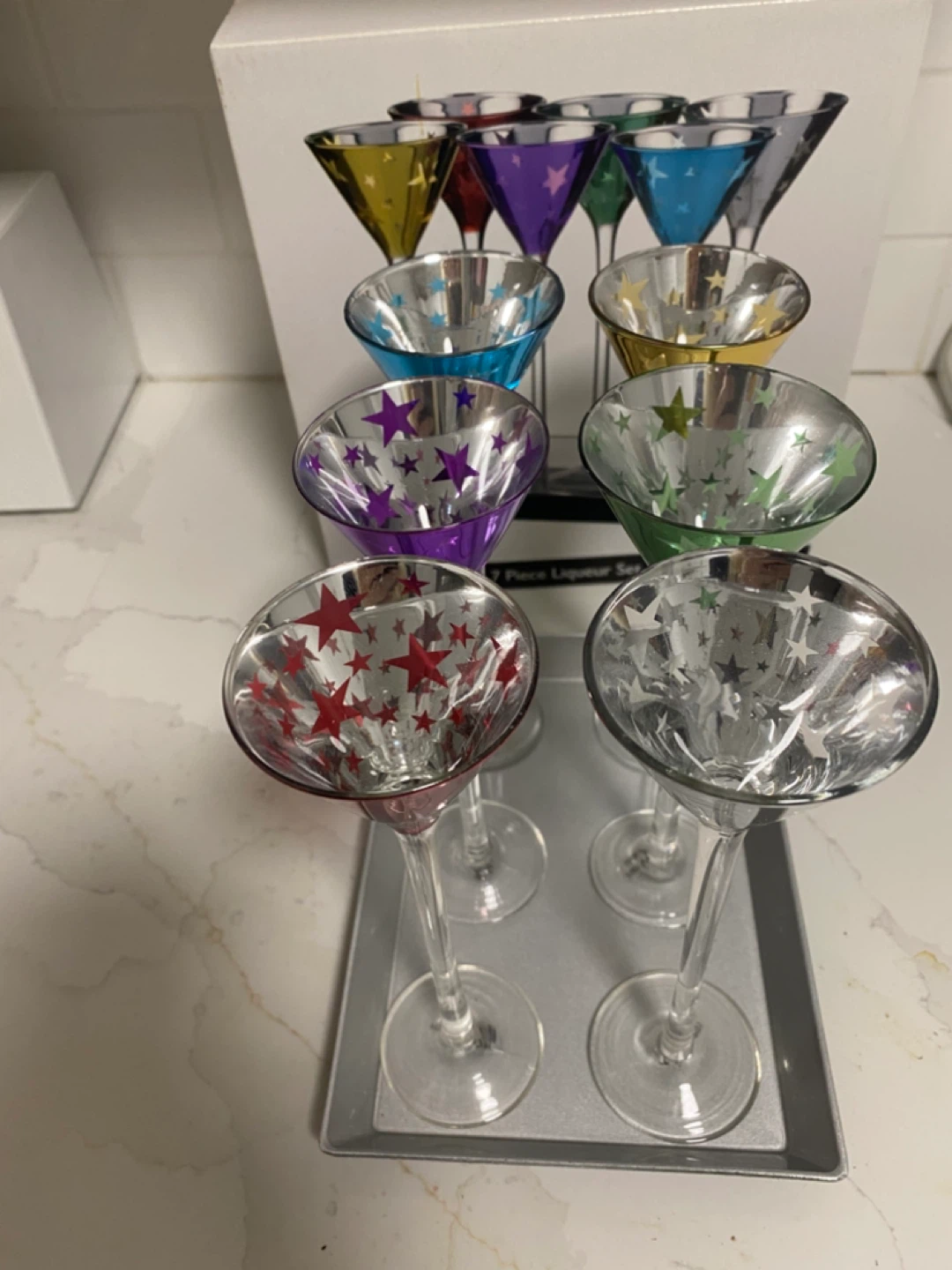 7 Piece Coloured Martini Glasses with Stars - photo 2