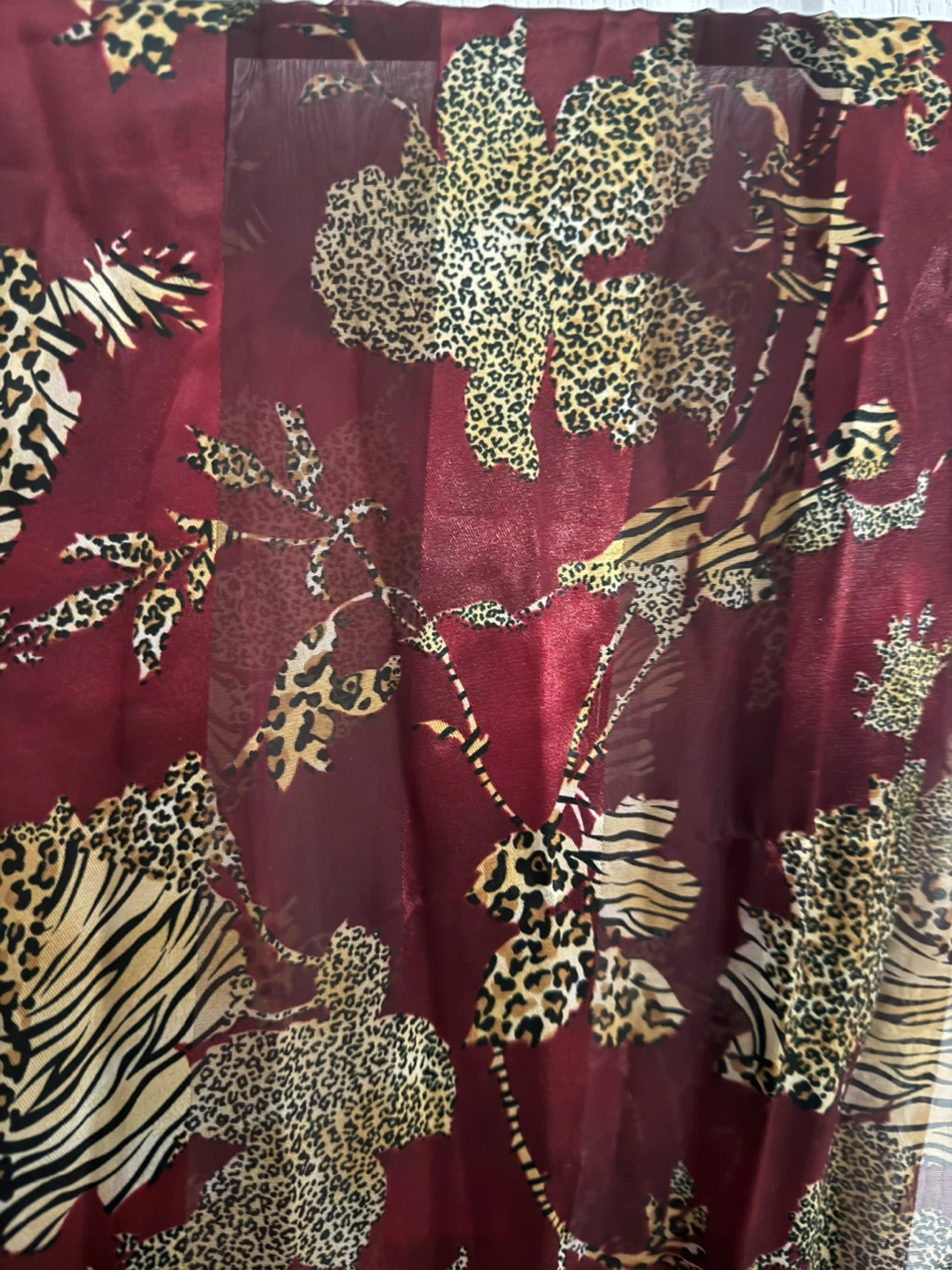 *Like New* Burgundy sheer Scarf with Leopard print - photo 2