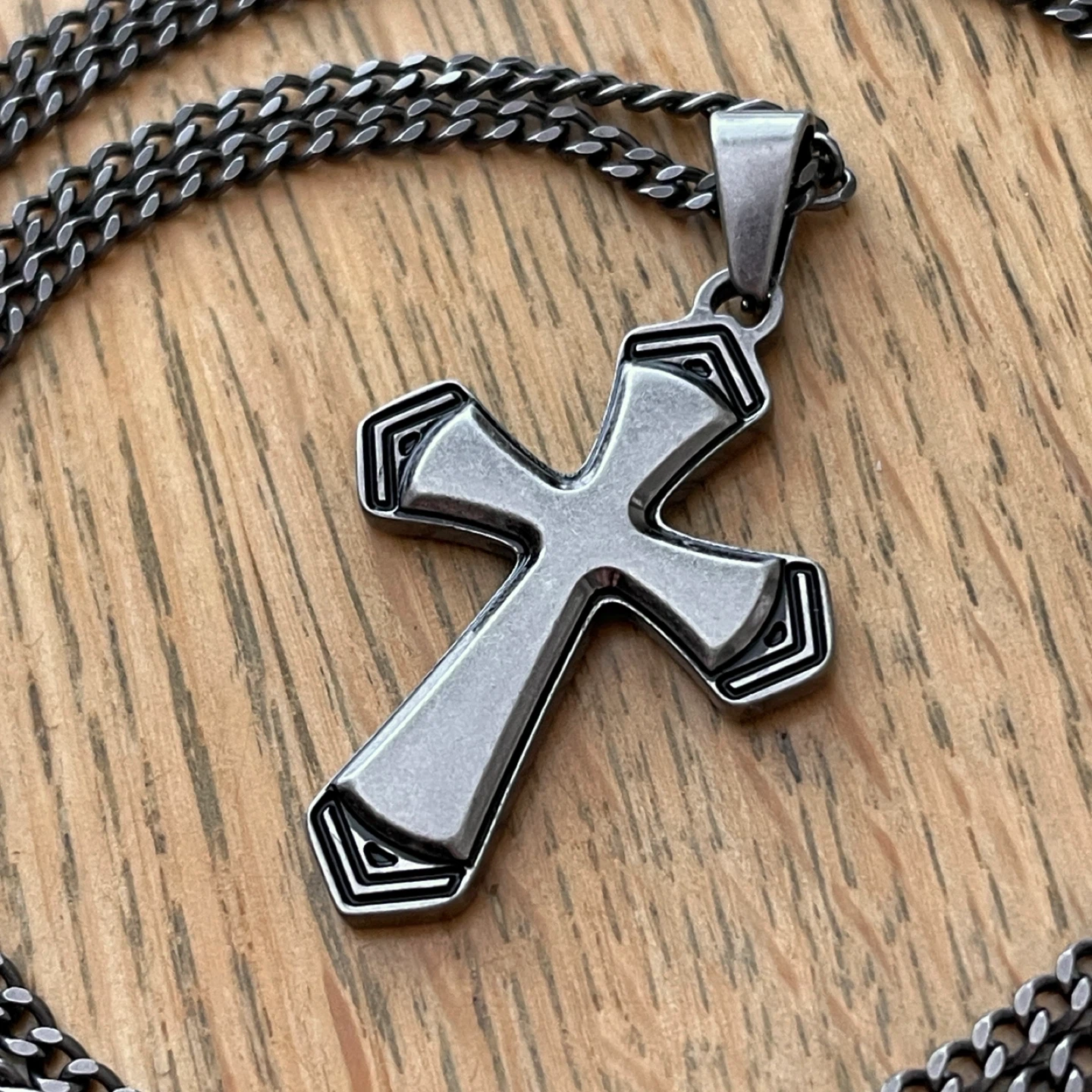 Vintage style gunmetal Cross necklace